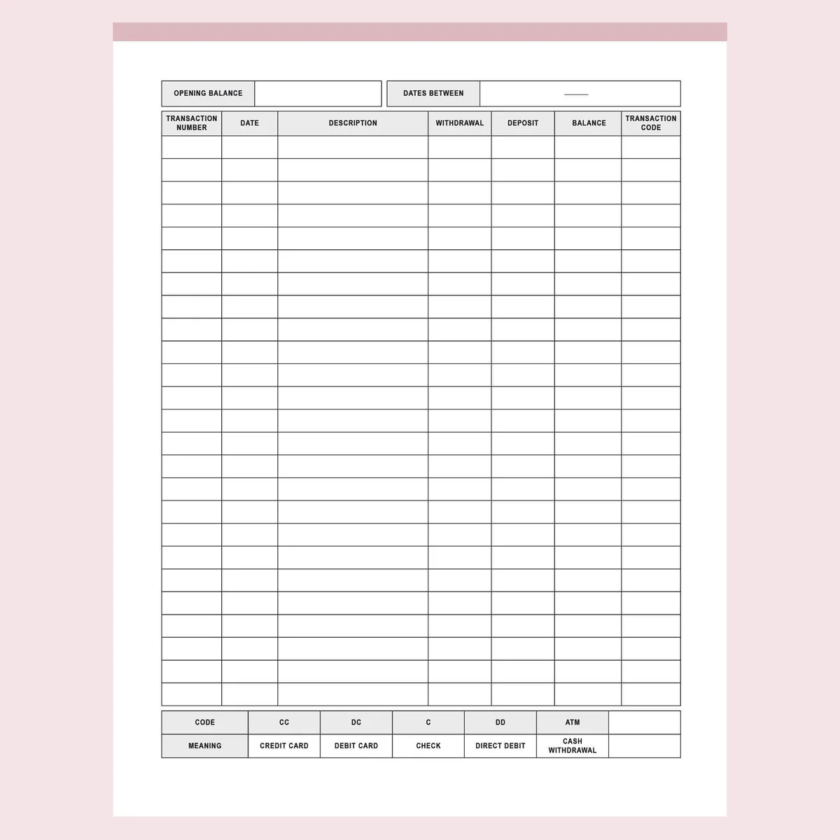Accounting Ledger Template Printable