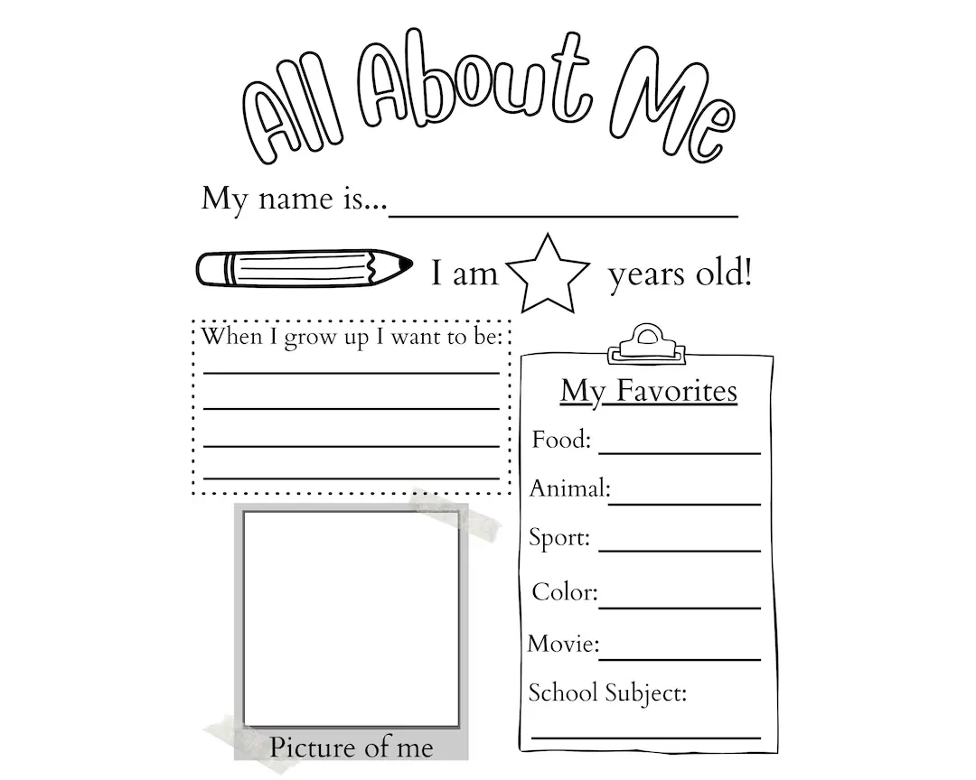 PRINTABLE All About Me Worksheet Printable Activity For Kids 