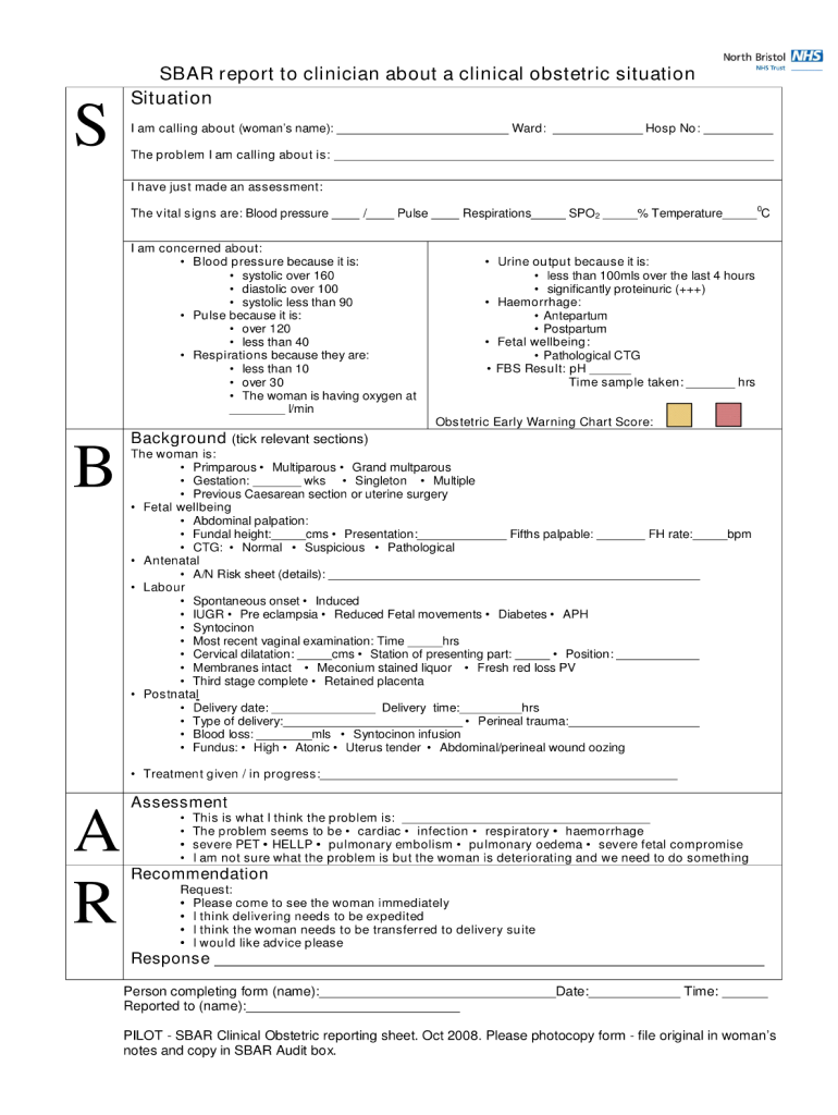Printable Blank Sbar Template Fill Online Printable Fillable 