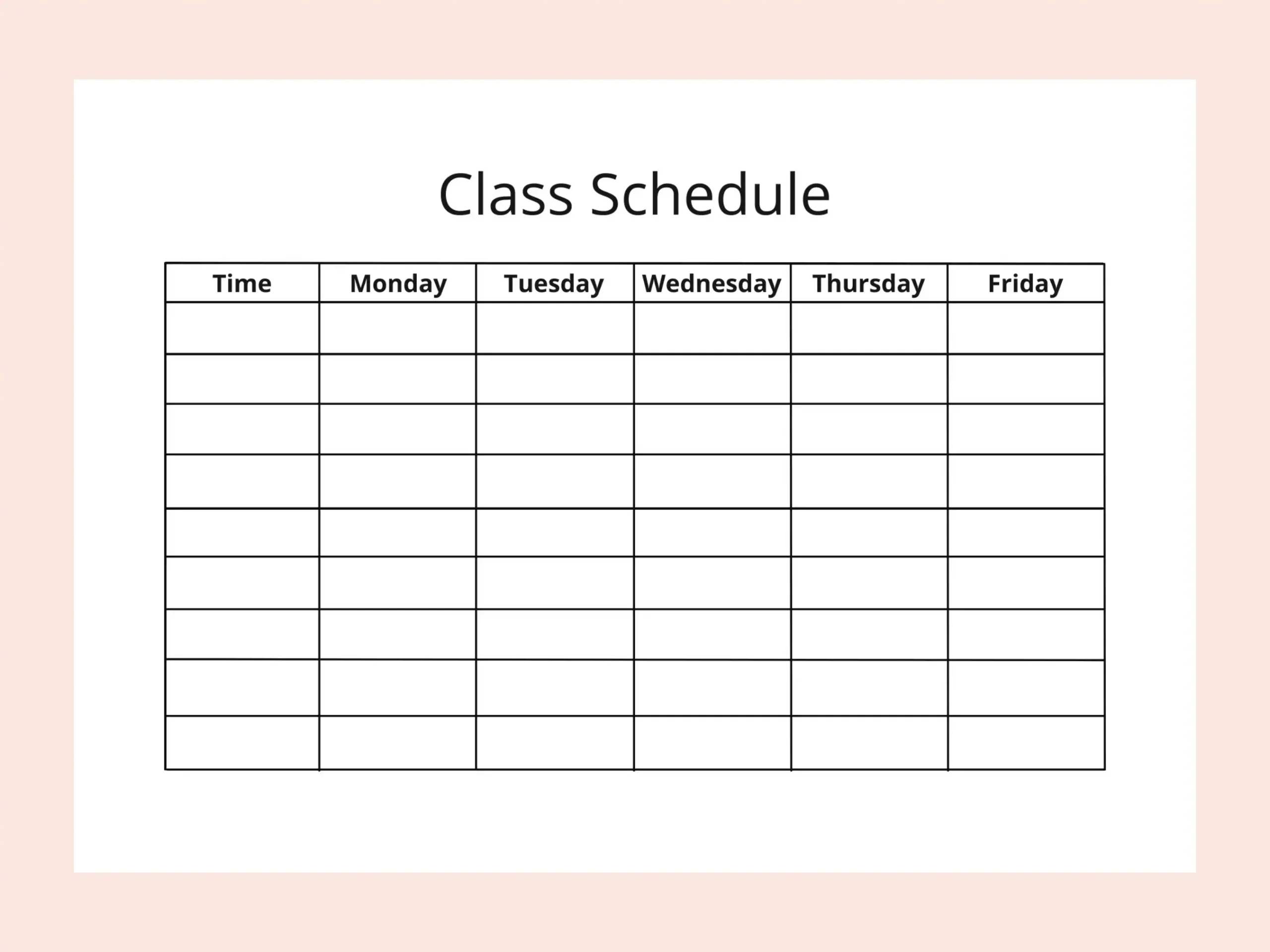 Printable Class Schedule Template