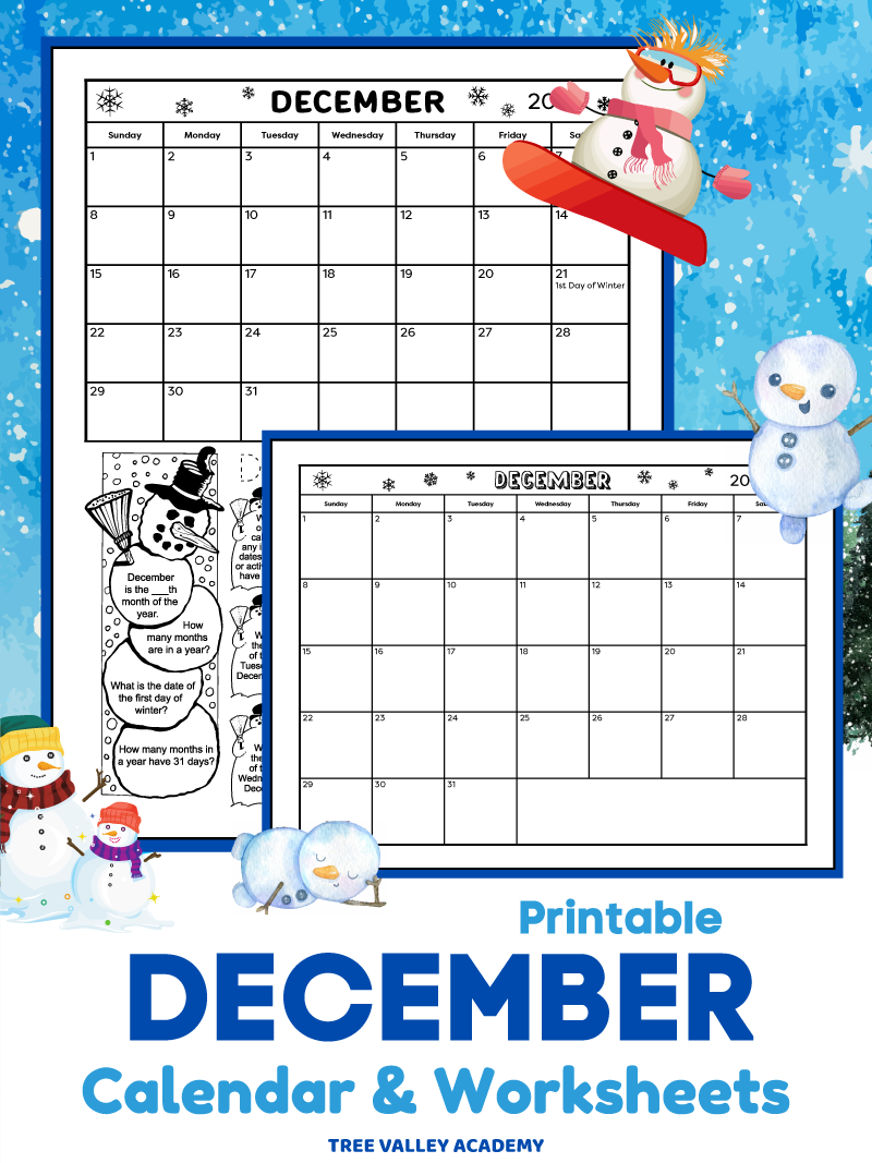 Free December Printable Preschool Calendars