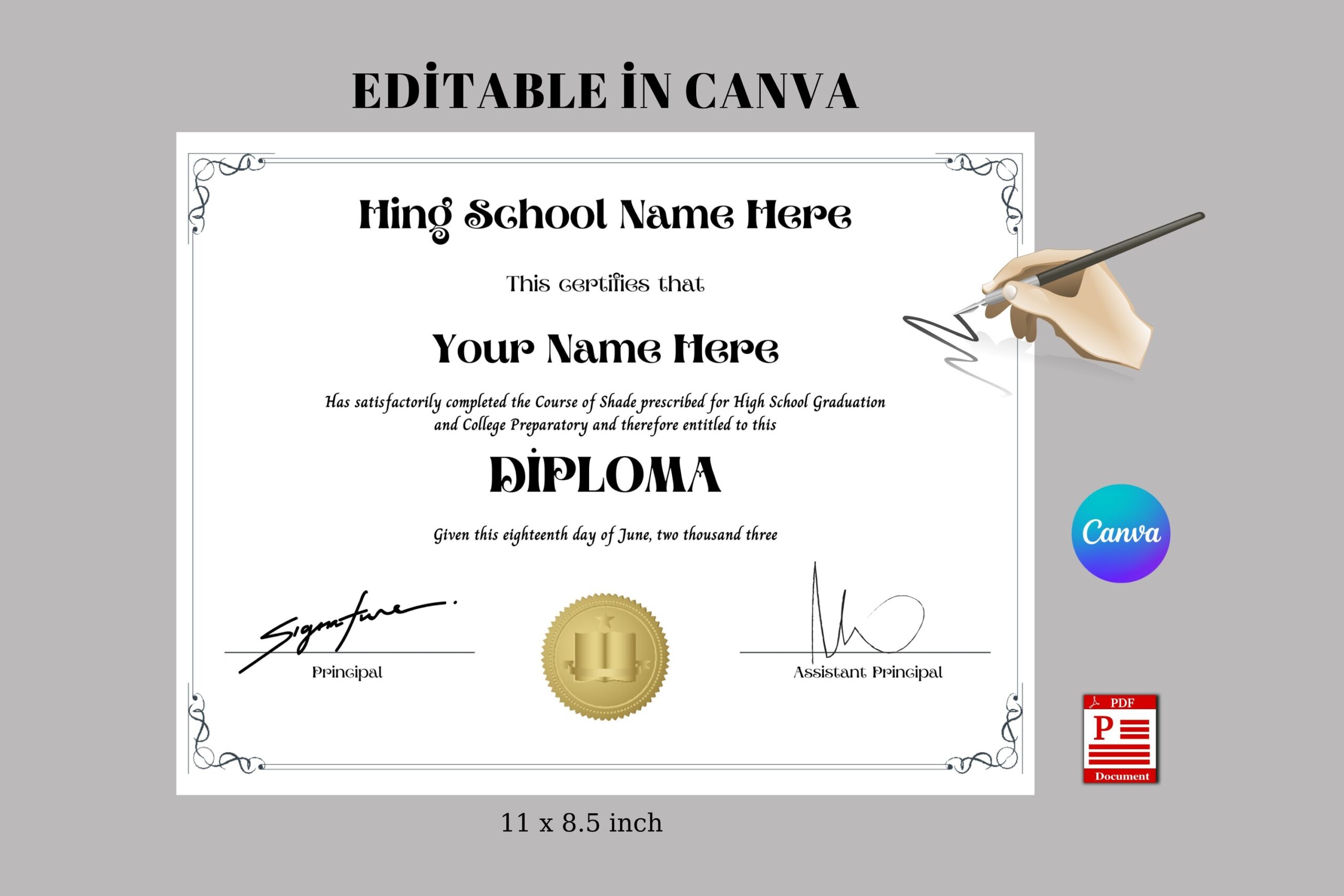 Free Printable High School Diploma Template With Seal