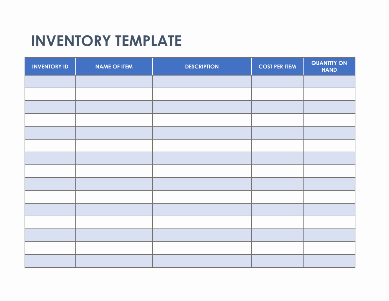 Inventory Template Printable