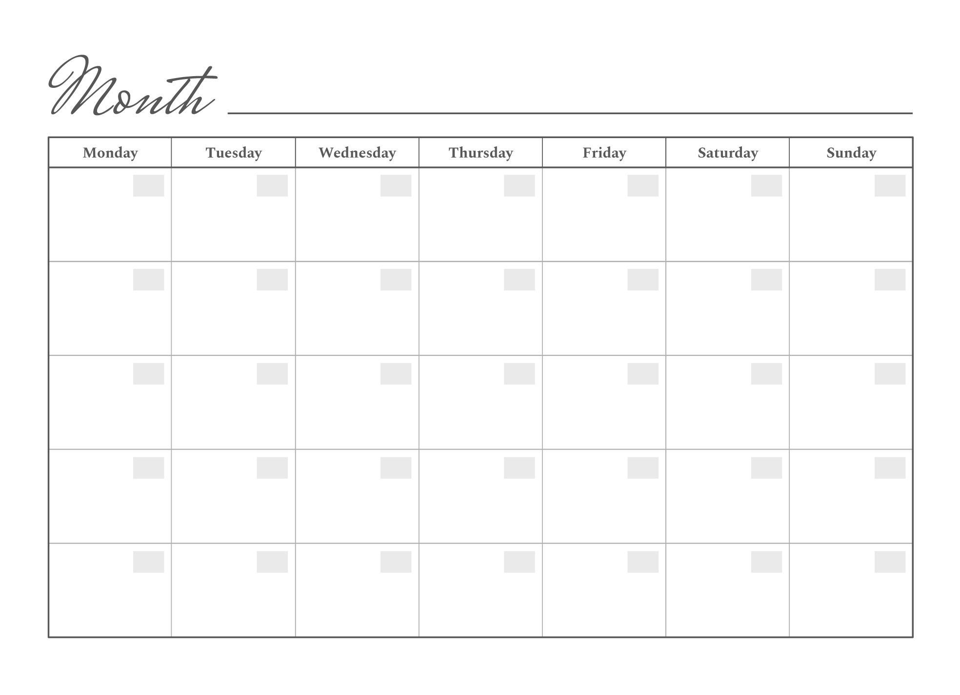 Printable Monthly Calendar Blank