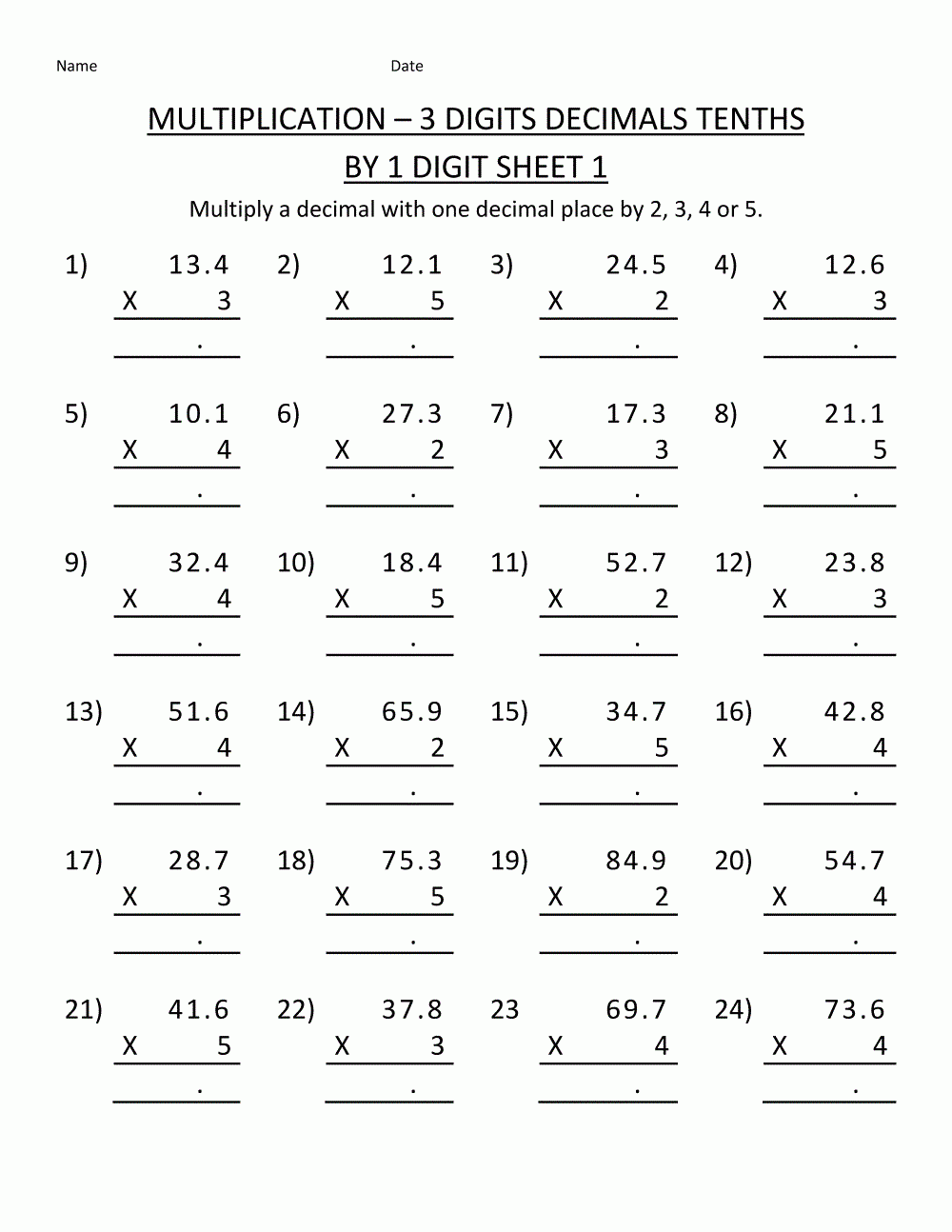 Printable Math Multiplication Worksheets