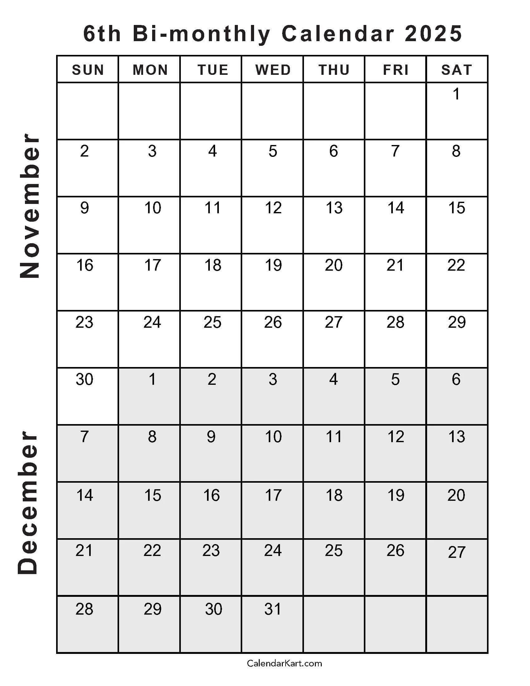 Printable November And December Calendar
