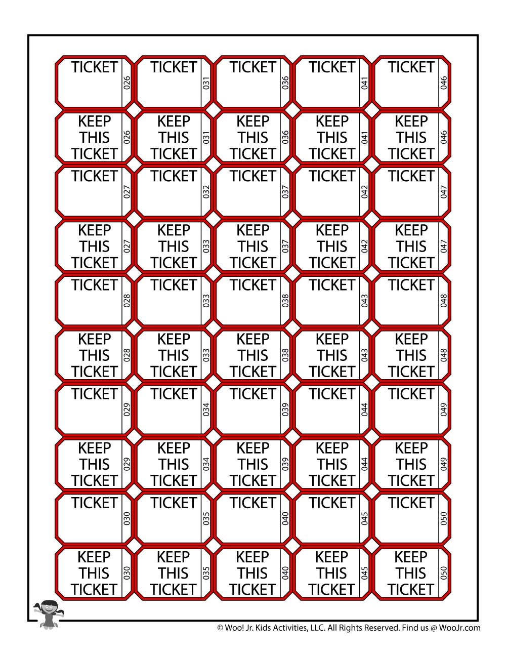 Printable Raffle Tickets Sheets Woo Jr Kids Activities 
