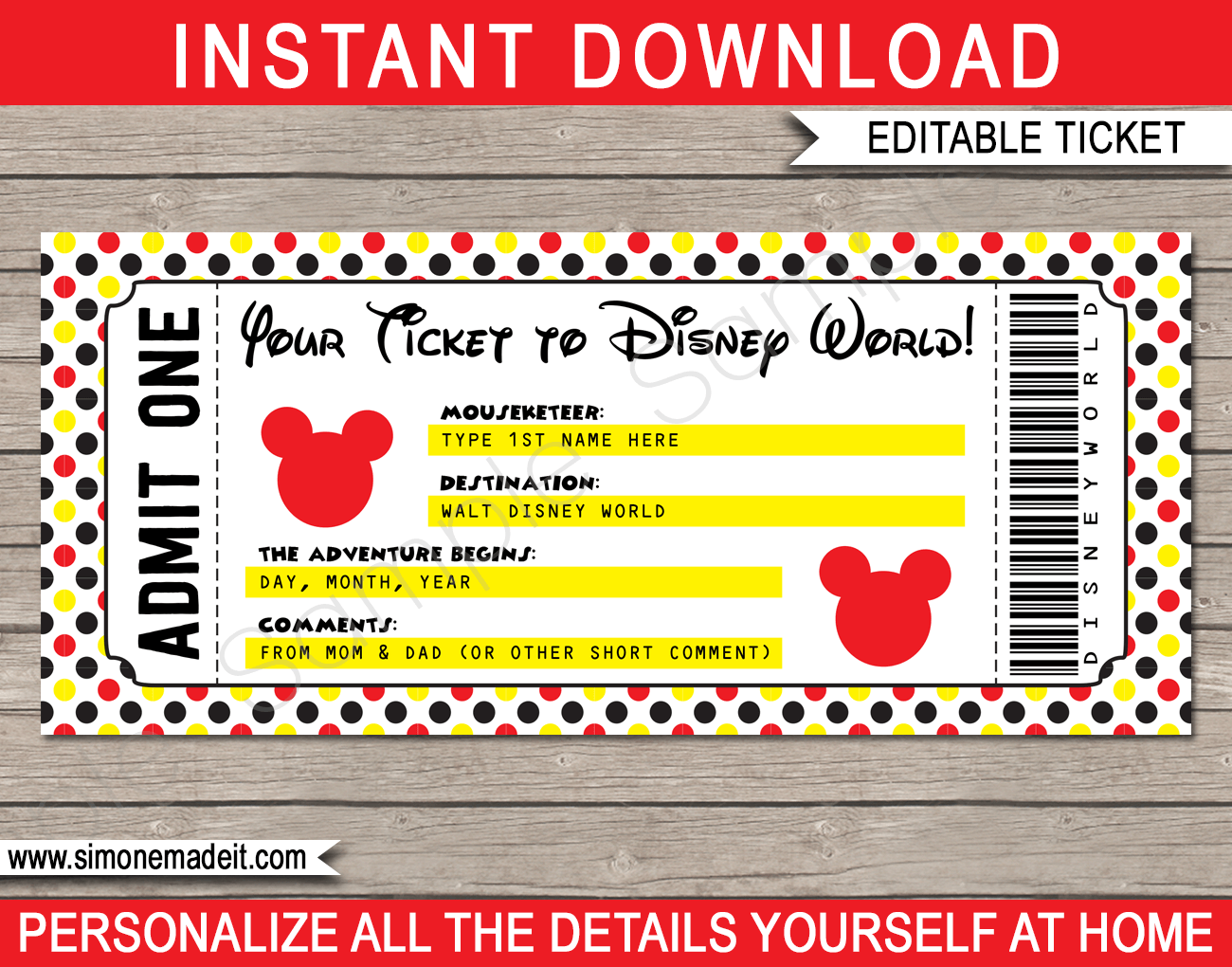 Printable Ticket To Disney World Template Surprise Trip To 