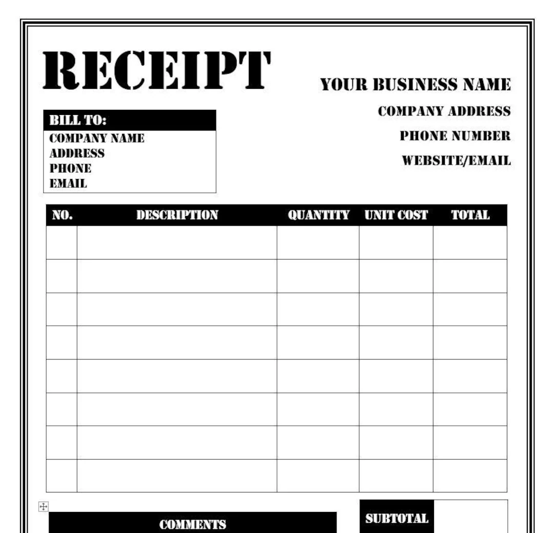 Receipt Template Printable