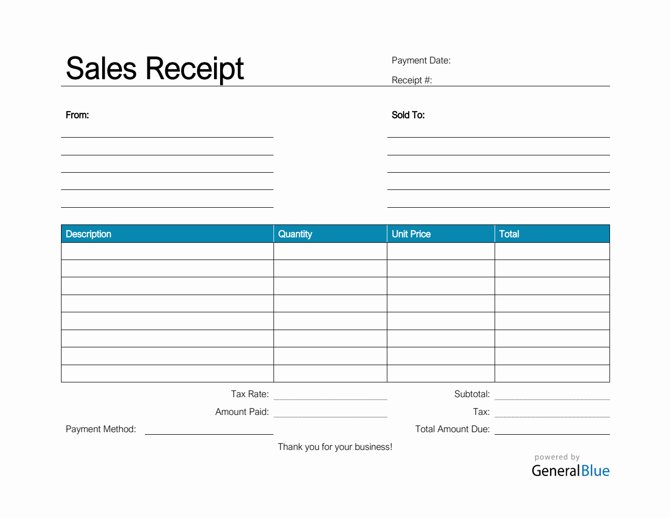 Printable Sales Receipt Template