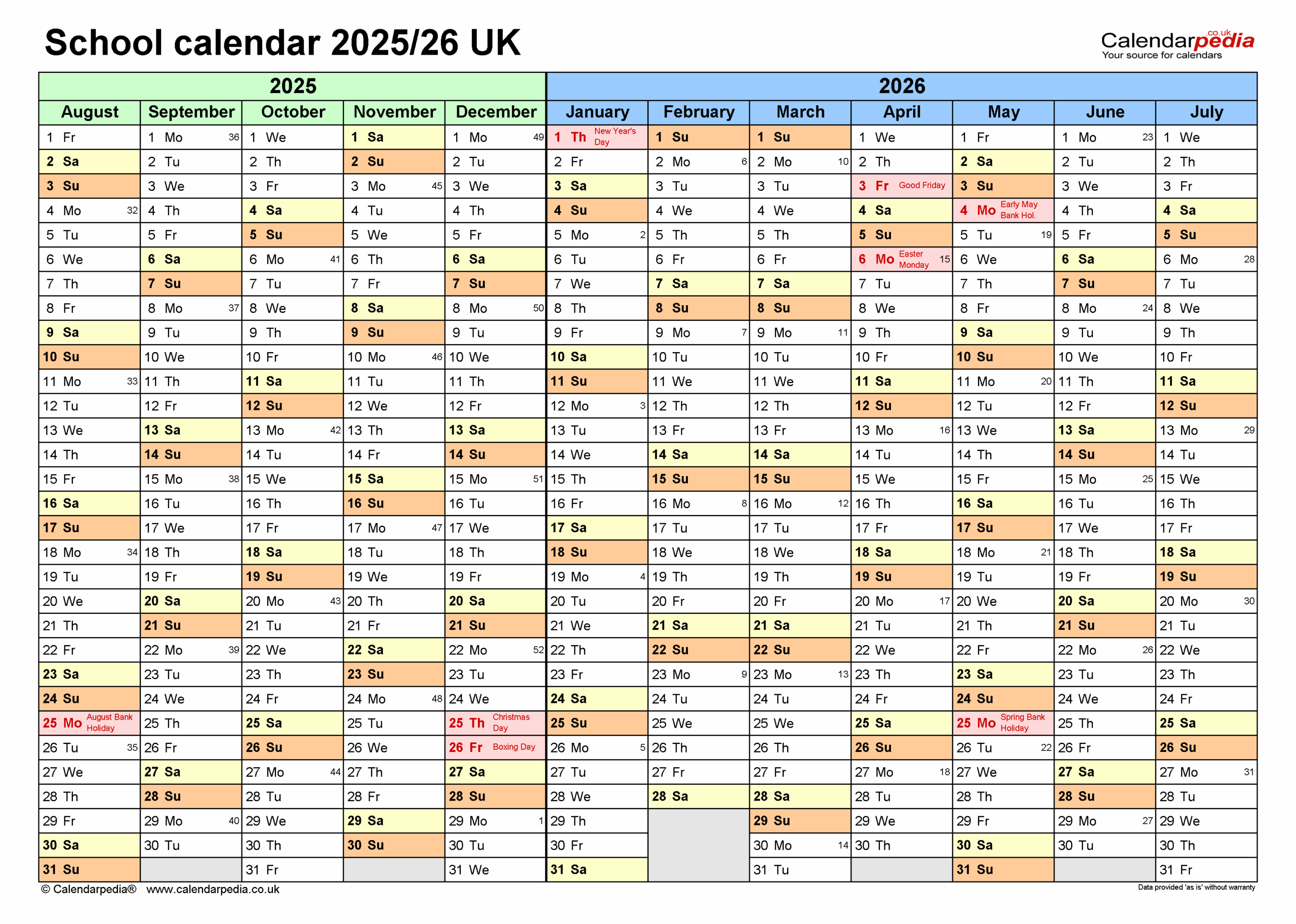 School Calendars 2025 26 UK Free Printable PDF Templates