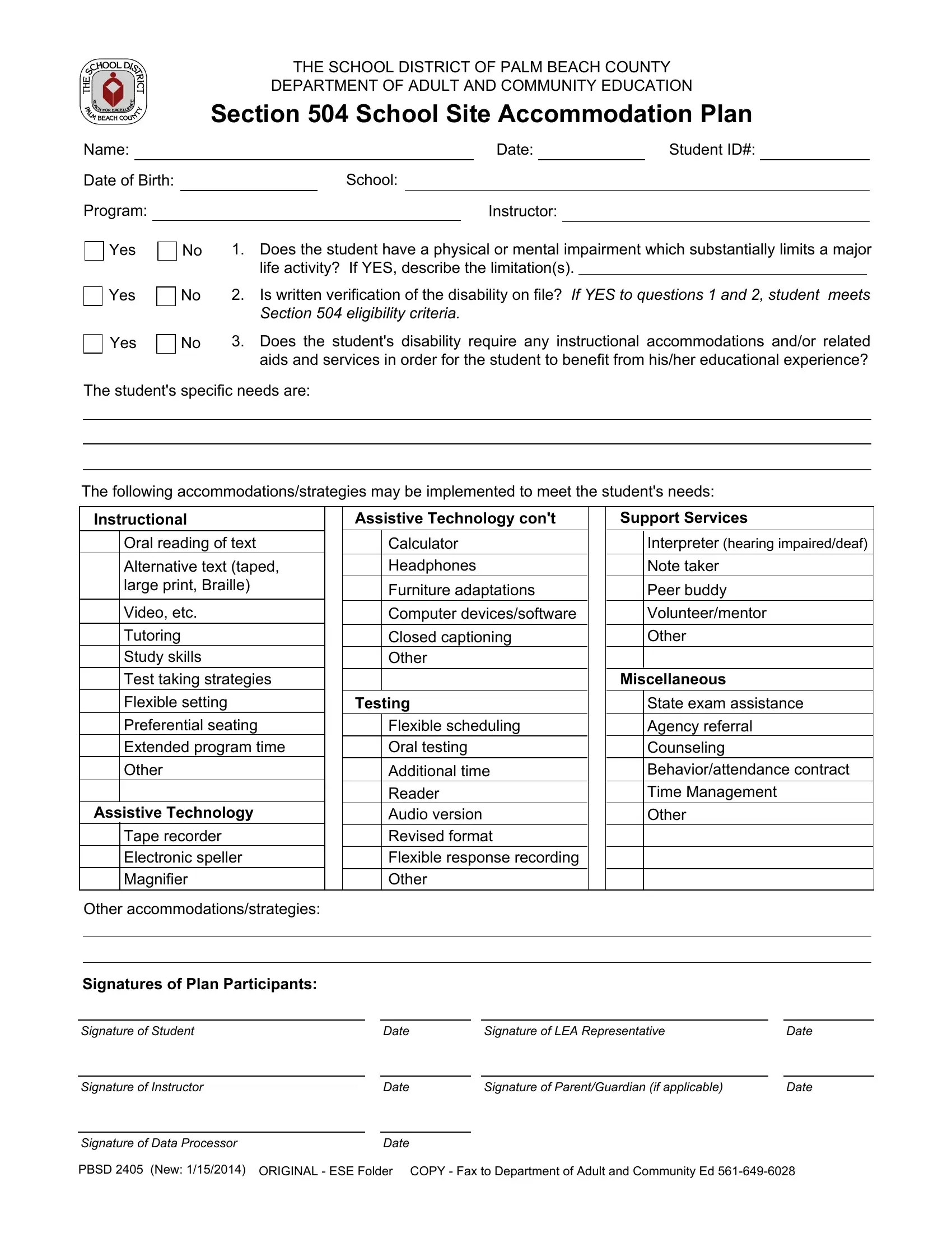 School Form 504 Fill Out Printable PDF Forms Online