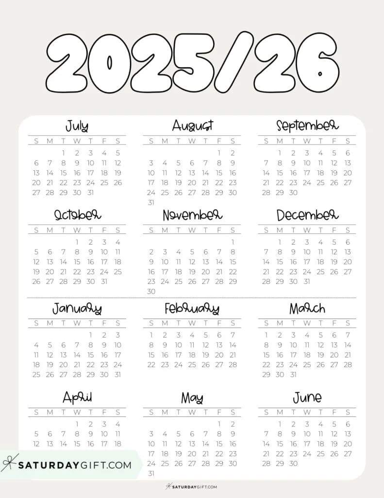 School Calendar Template 2025-26