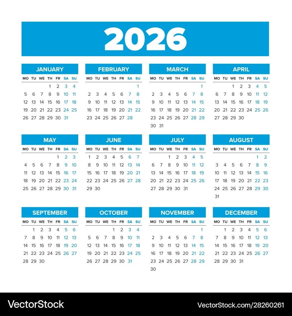 2026 Calendar Printable Monday Start