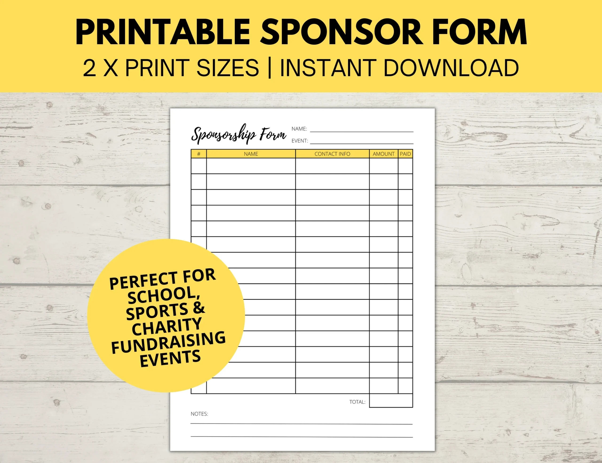 Sponsorship Form Printable Fundraiser Form Charity Fundraiser 