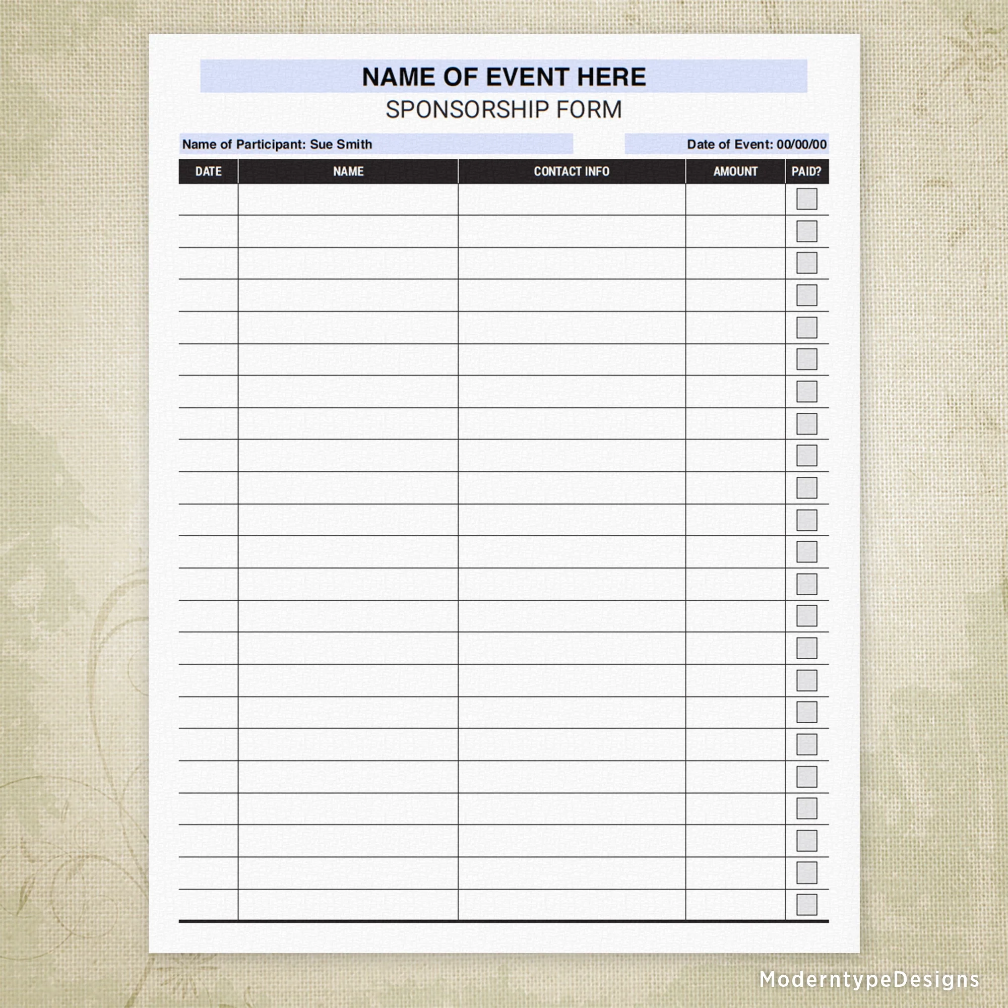 Printable Sponsorship Form Template
