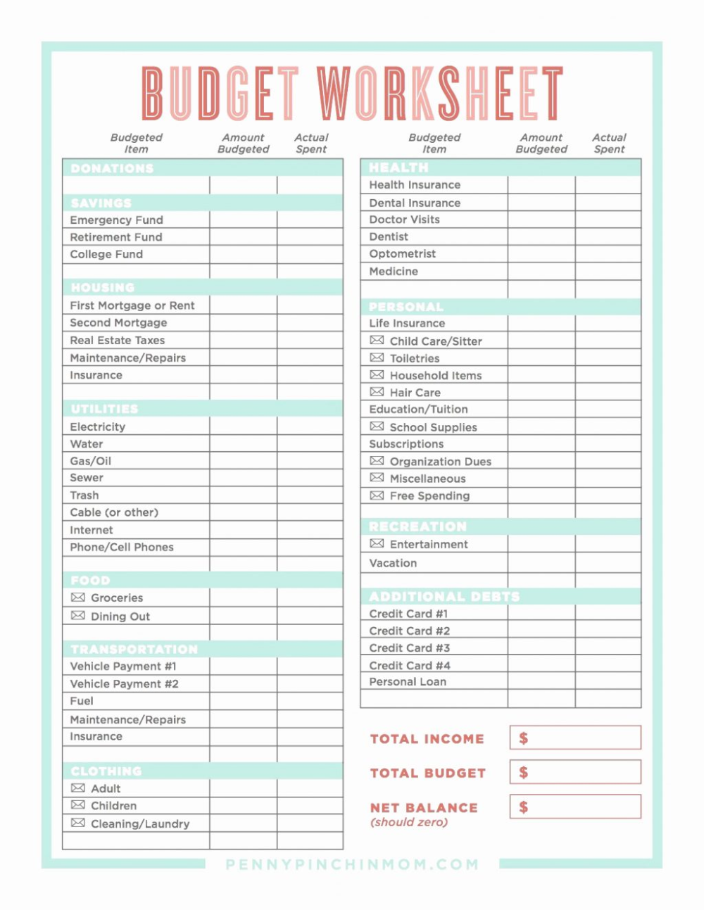 Free Printable Budget Worksheet Dave Ramsey