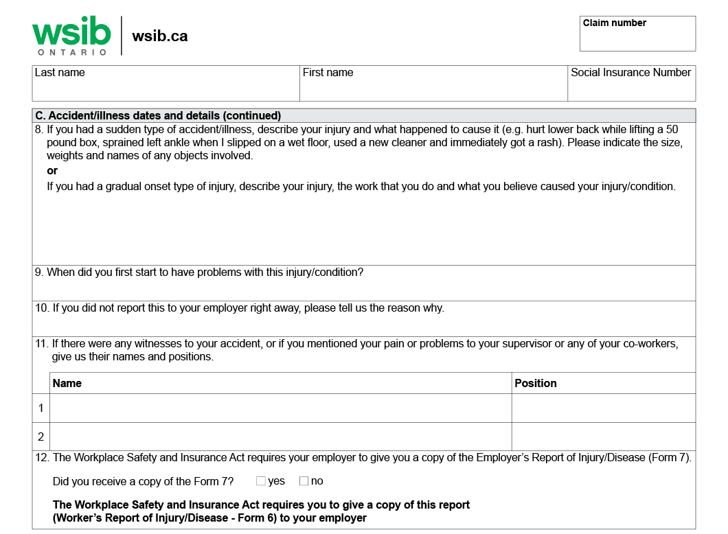 Wsib Worker Form 6