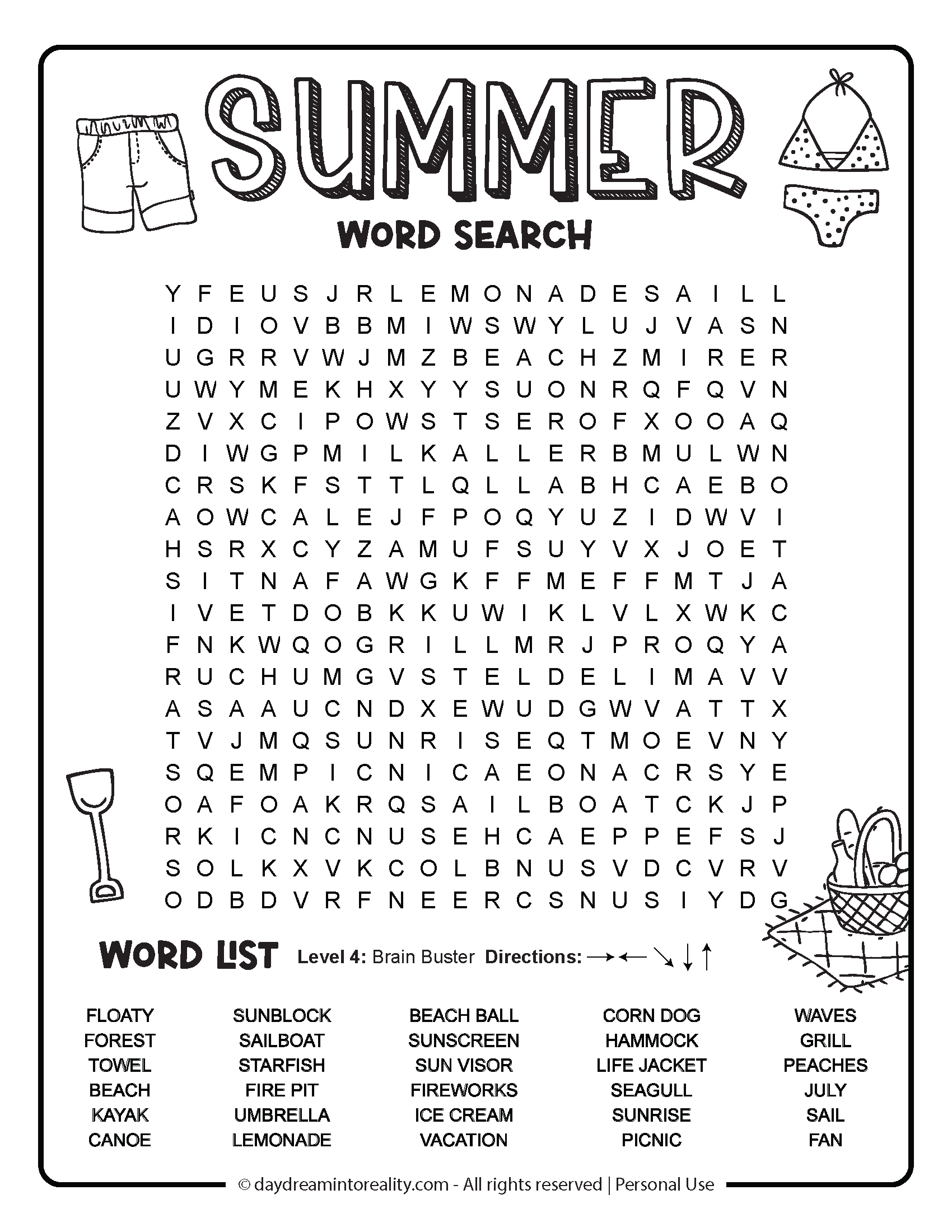 Summer Word Search Free PDF Printables 6 Levels Of Difficulty 