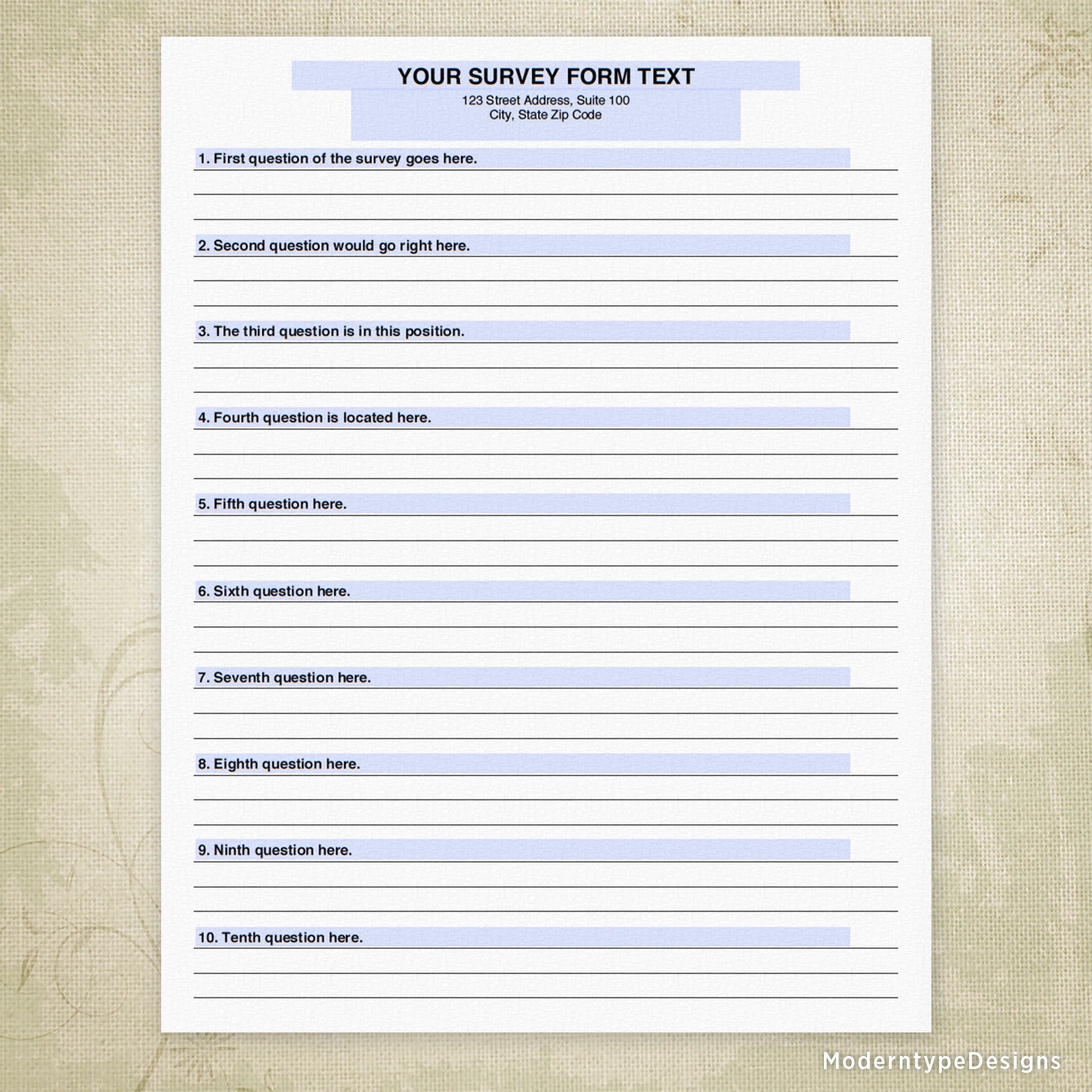 Survey Form Template Printable Editable