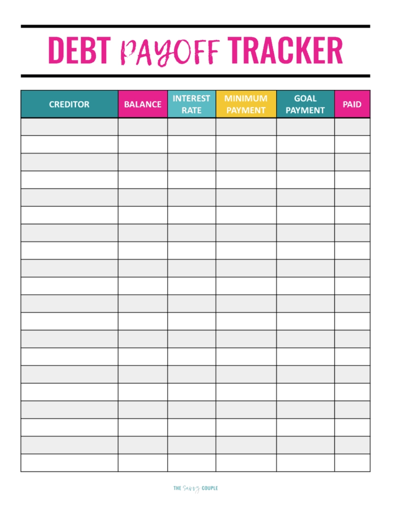 Free Printable Debt Payoff Template