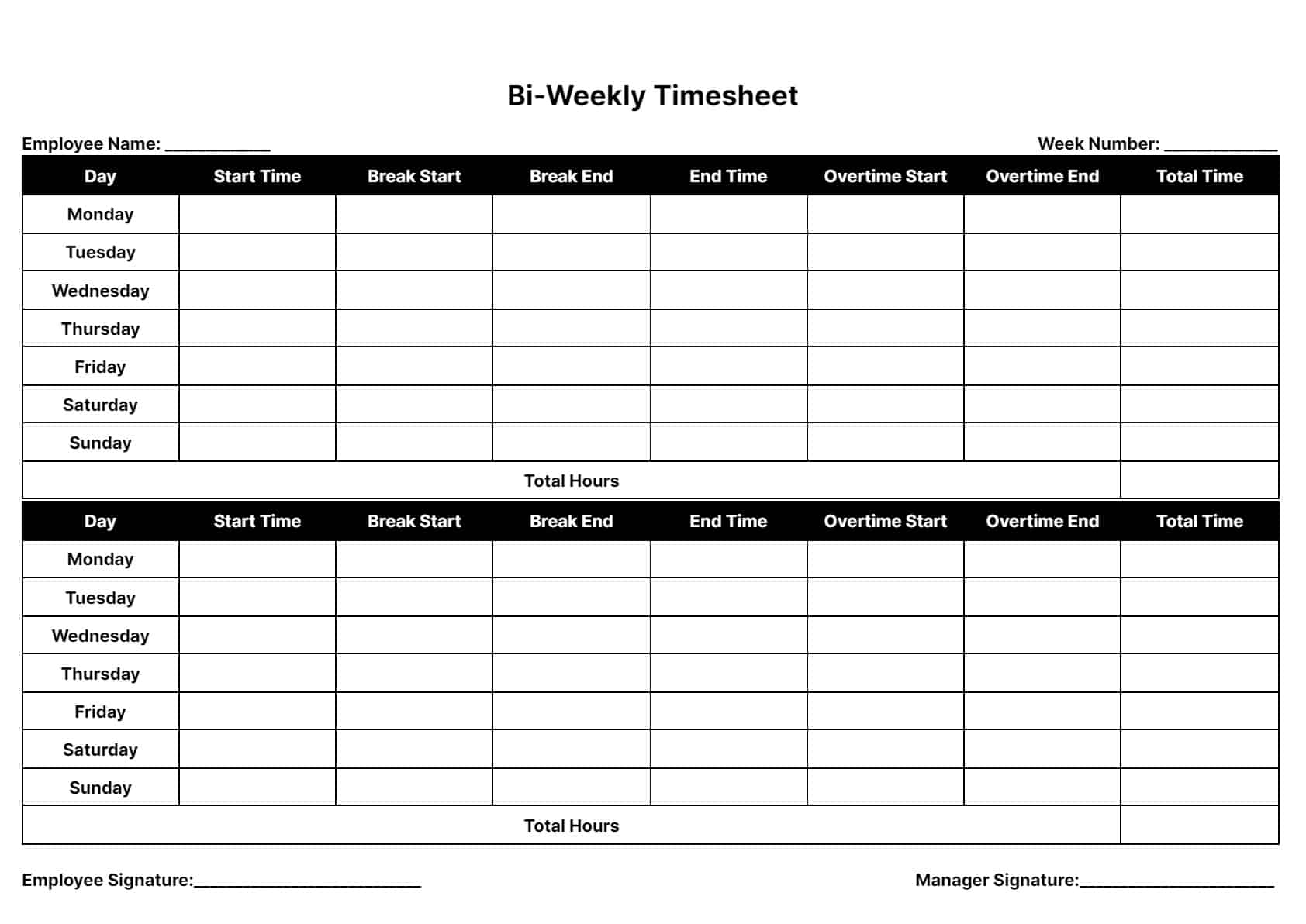 Free Printable Time Sheets Templates