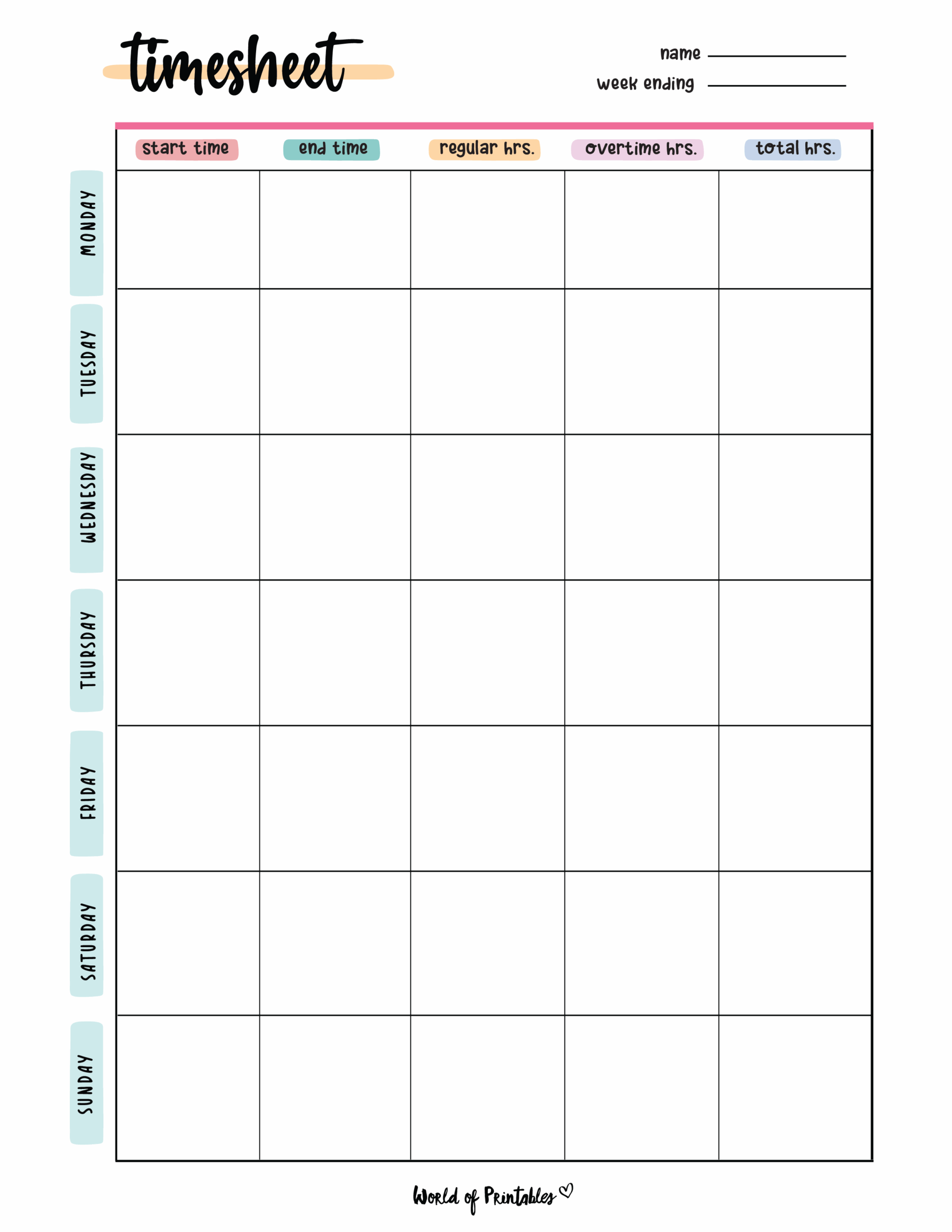Free Printable Time Card Template