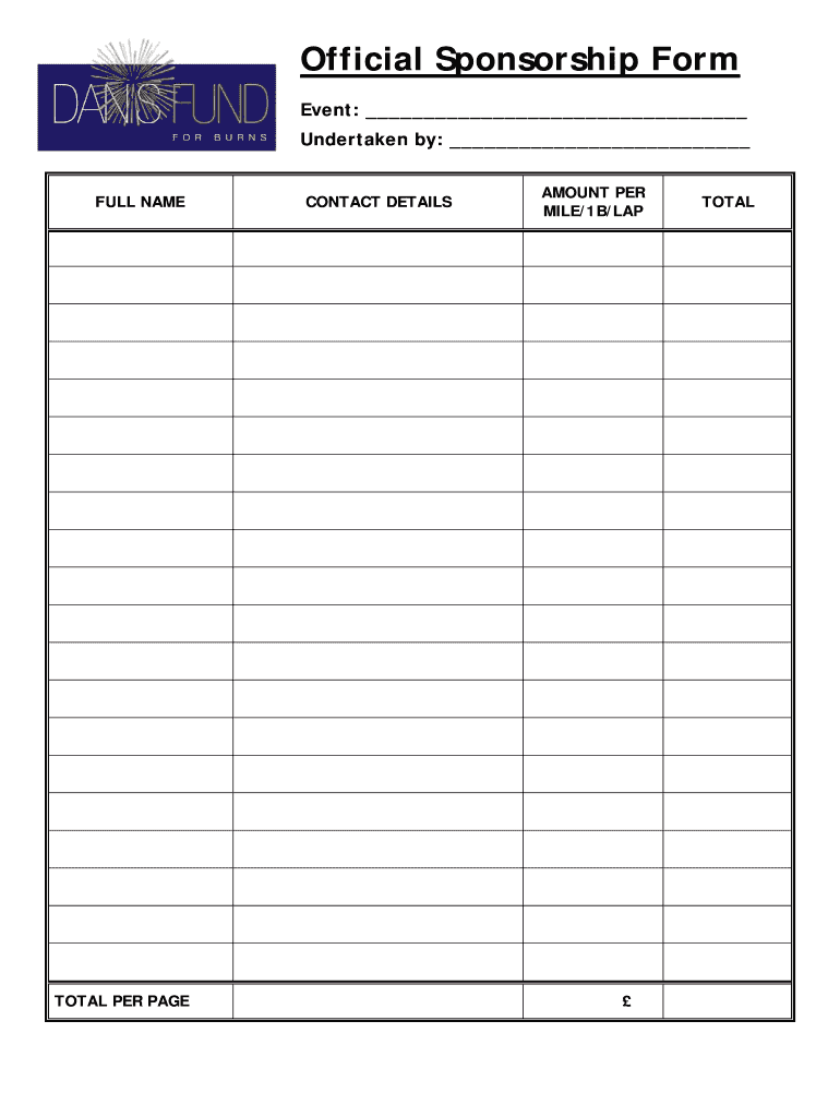 UK Dans Fund For Burns Official Sponsorship Form Fill Online 