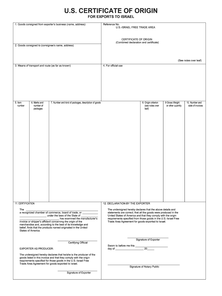 US Certificate Of Origin For Exports To Israel Form Fill Online 