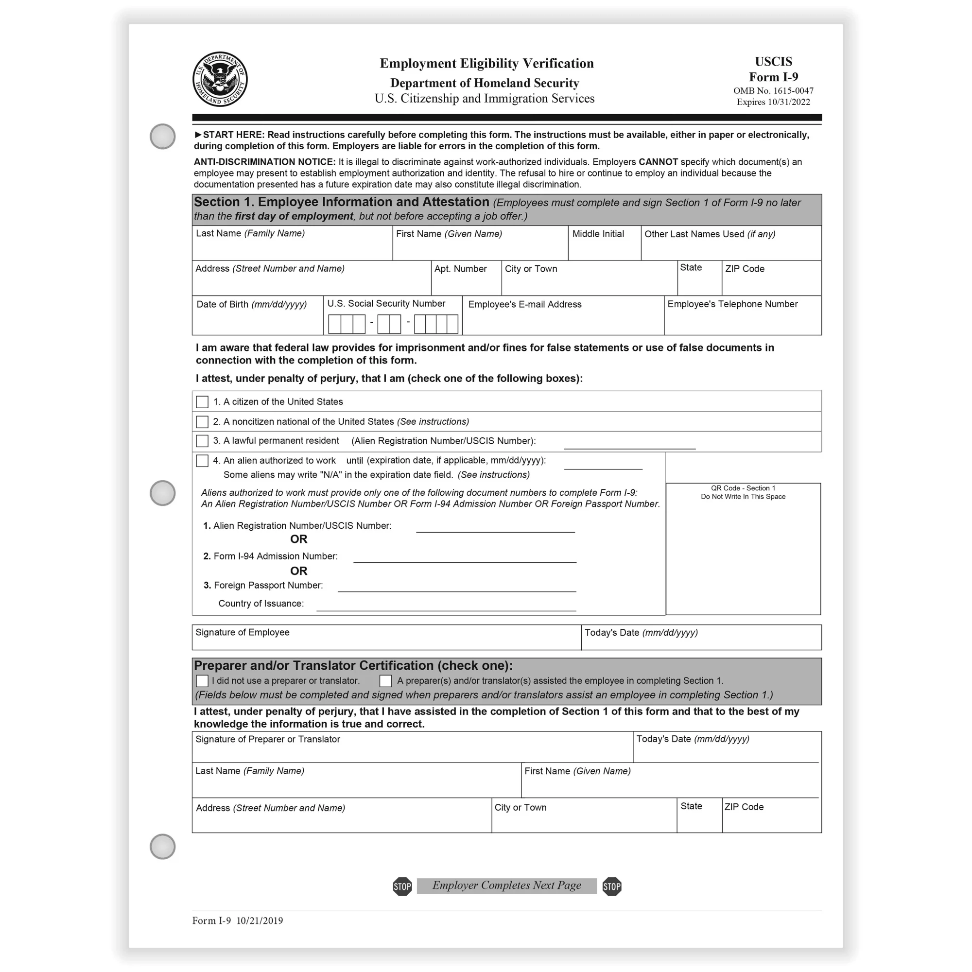 Printable I 9 Form