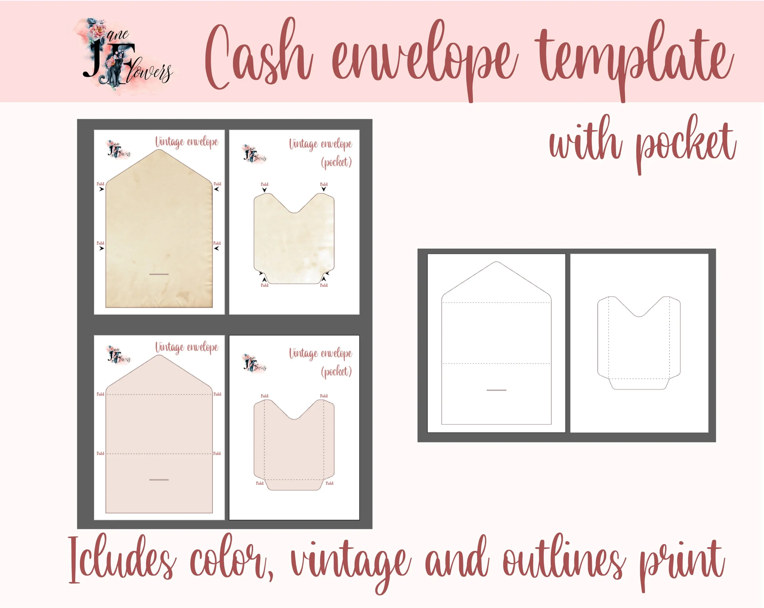 Vintage Cash Envelope Template With Pocket PDF SVG DXF Etsy