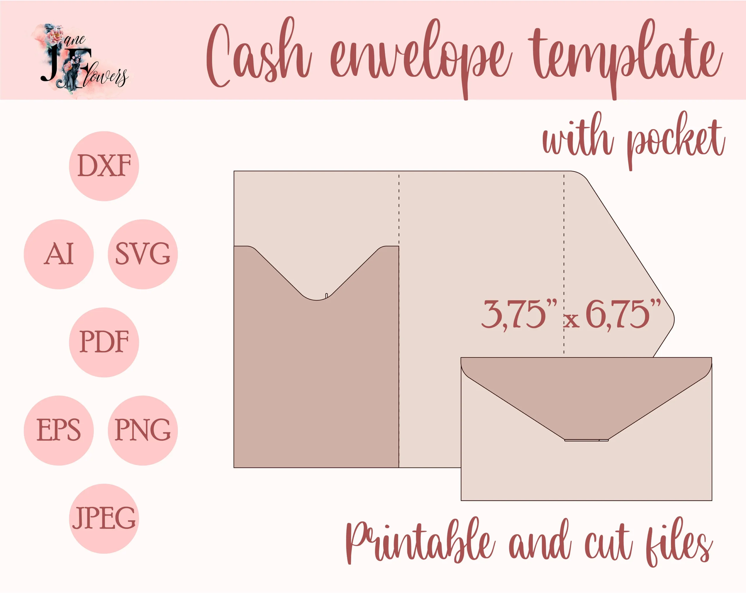 Vintage Cash Envelope Template With Pocket PDF SVG DXF Etsy