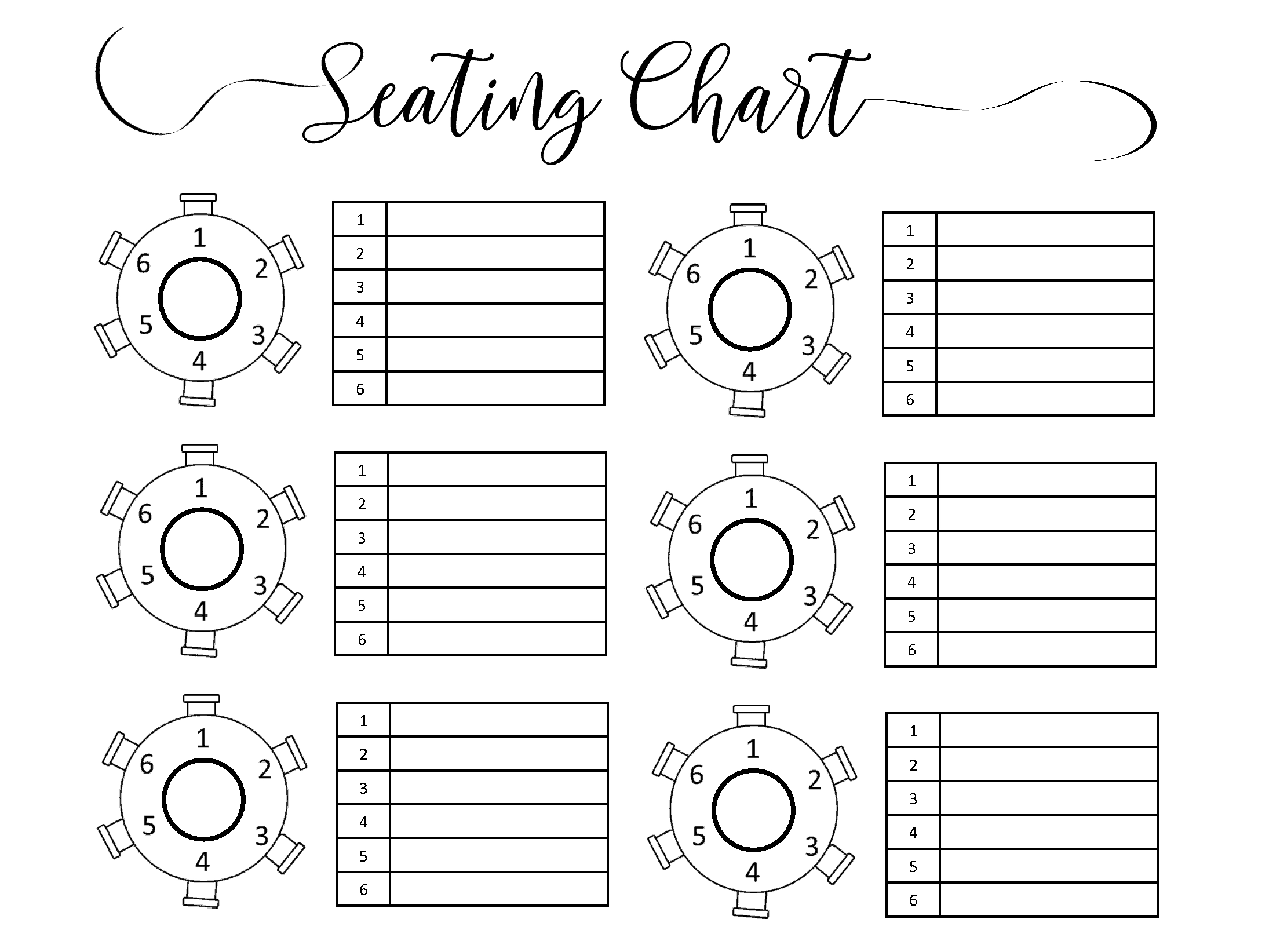 Printable Round Table Seating Chart Template