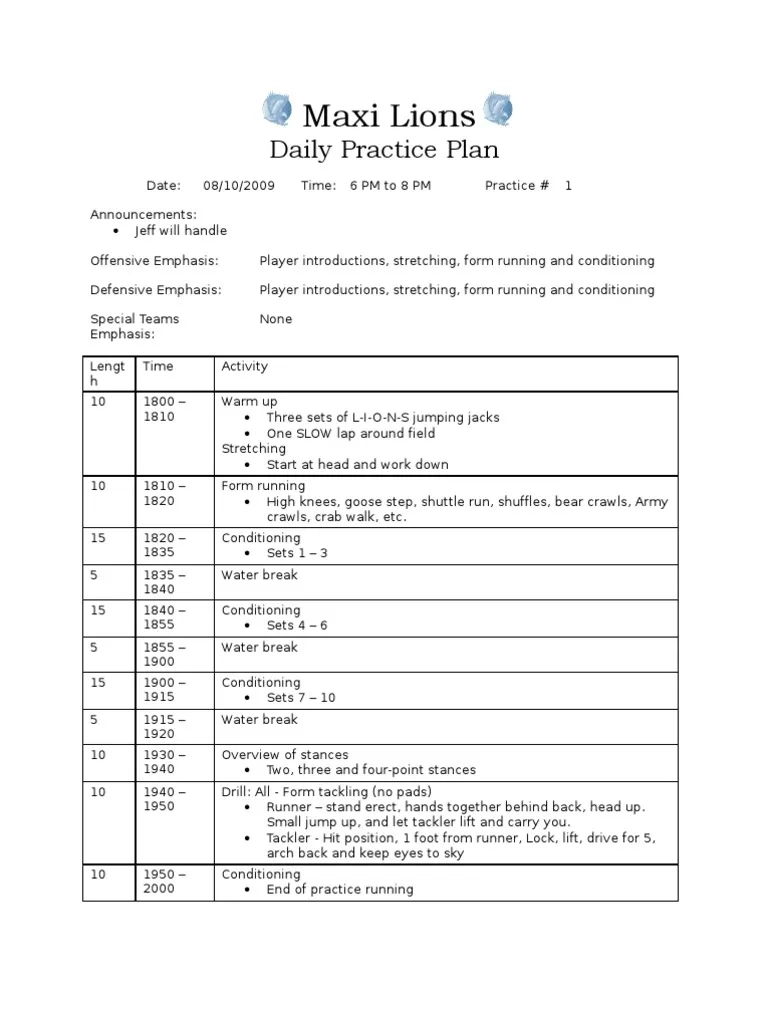 Youth Football Practice Plan Template PDF Nascar Races 