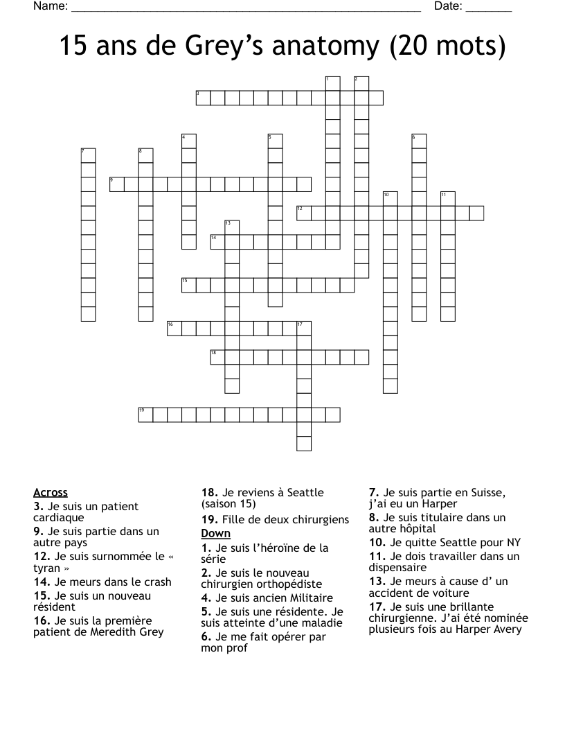 15 Ans De Grey s Anatomy 20 Mots Crossword WordMint