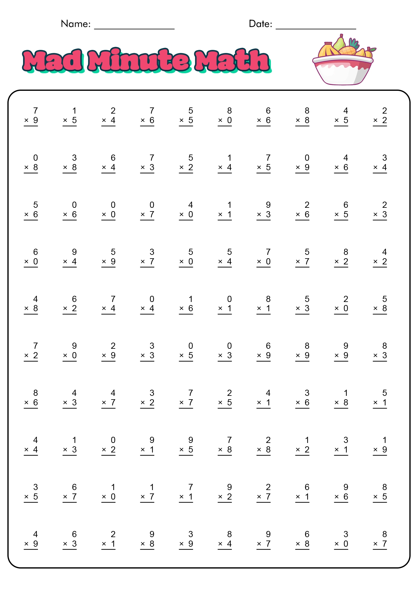 Mad Math Minute Printable