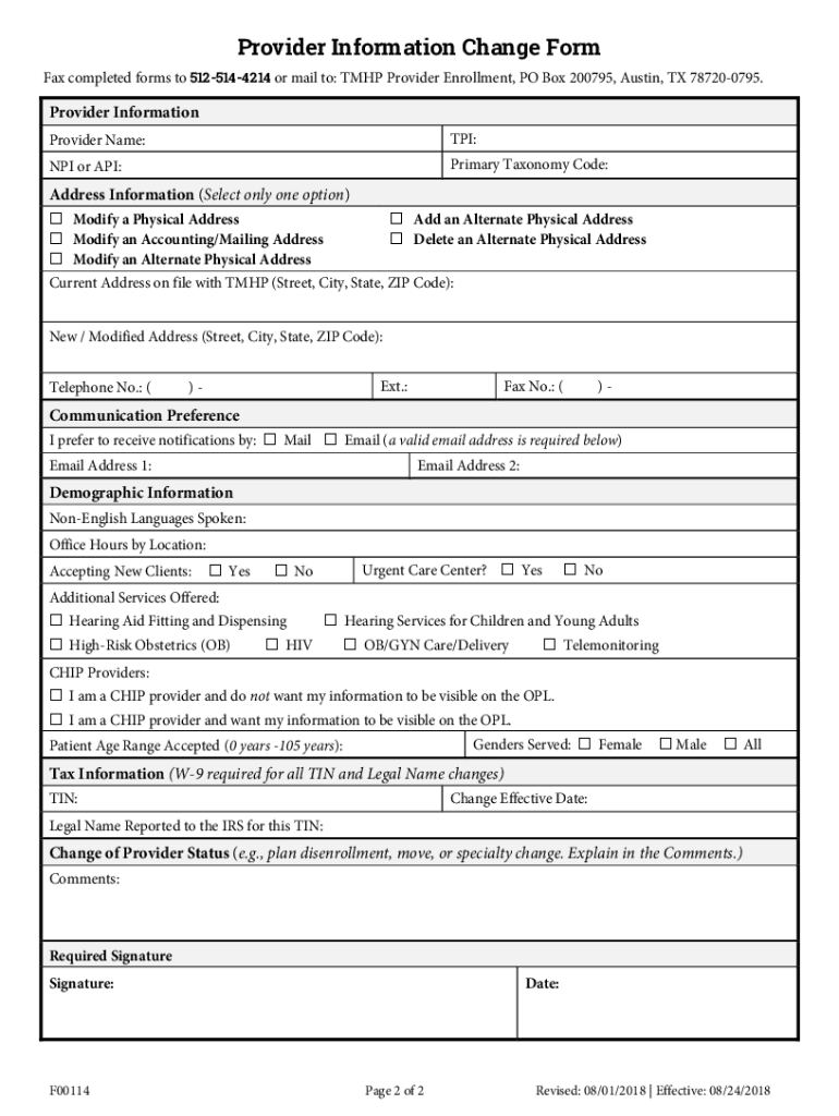 Printable Form To Change Providers
