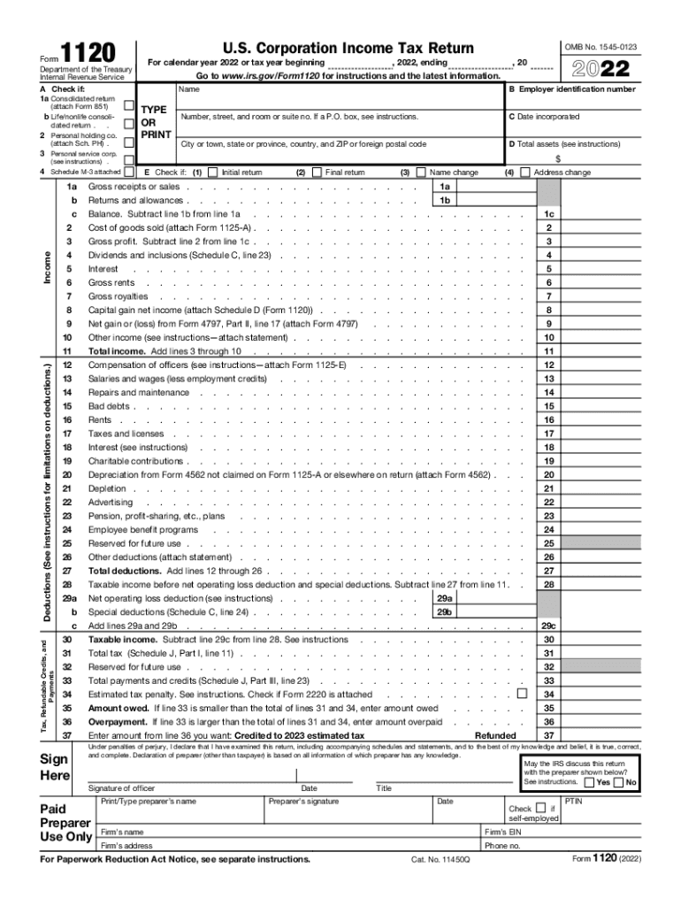 2022 Irs Form 1120 Fill Out amp Sign Online DocHub