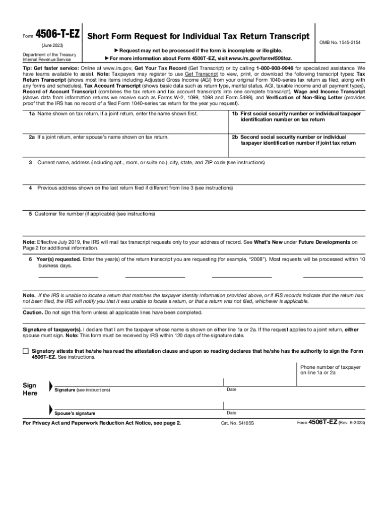 2023 2025 Form IRS 4506T EZ Fill Online Printable Fillable 