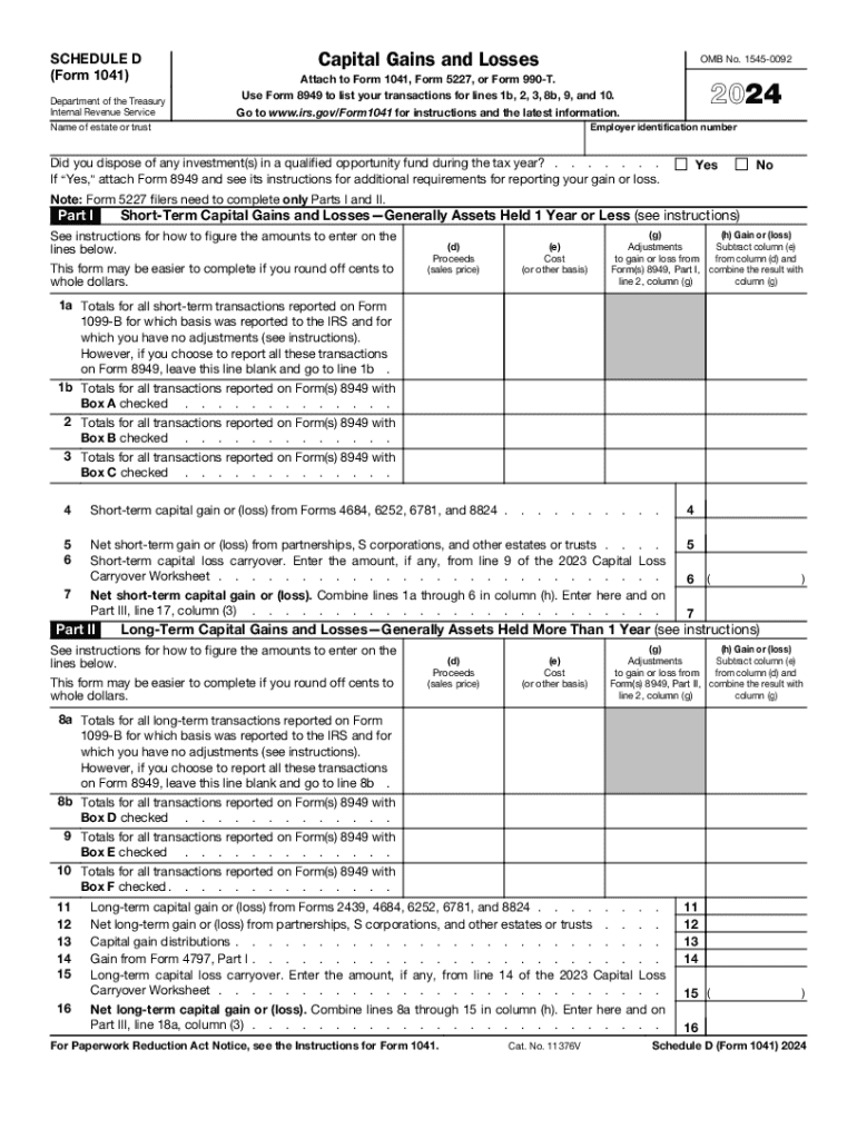 2024 Form IRS 1041 Schedule D Fill Online Printable Fillable 