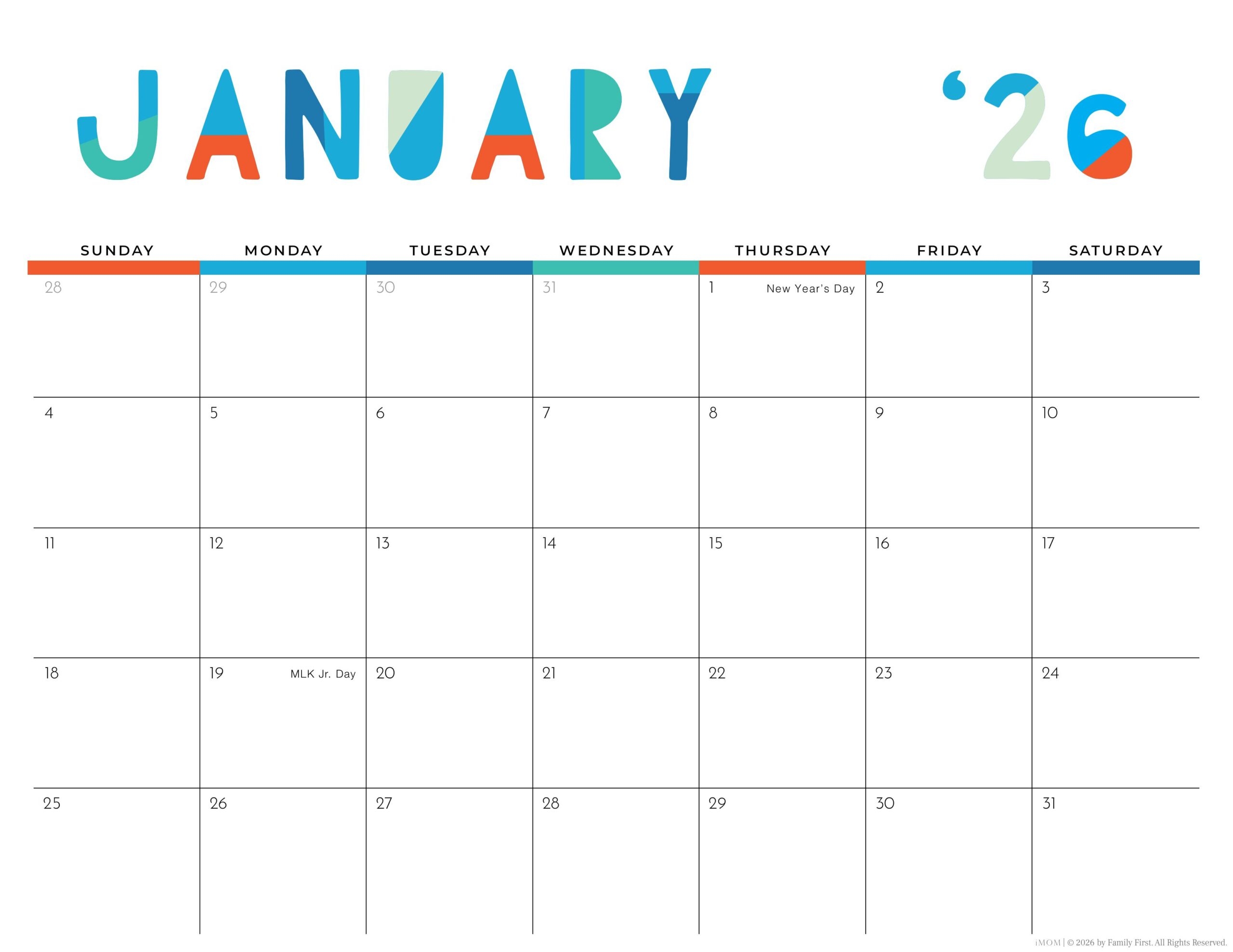 Blank Printable Calendar Moms