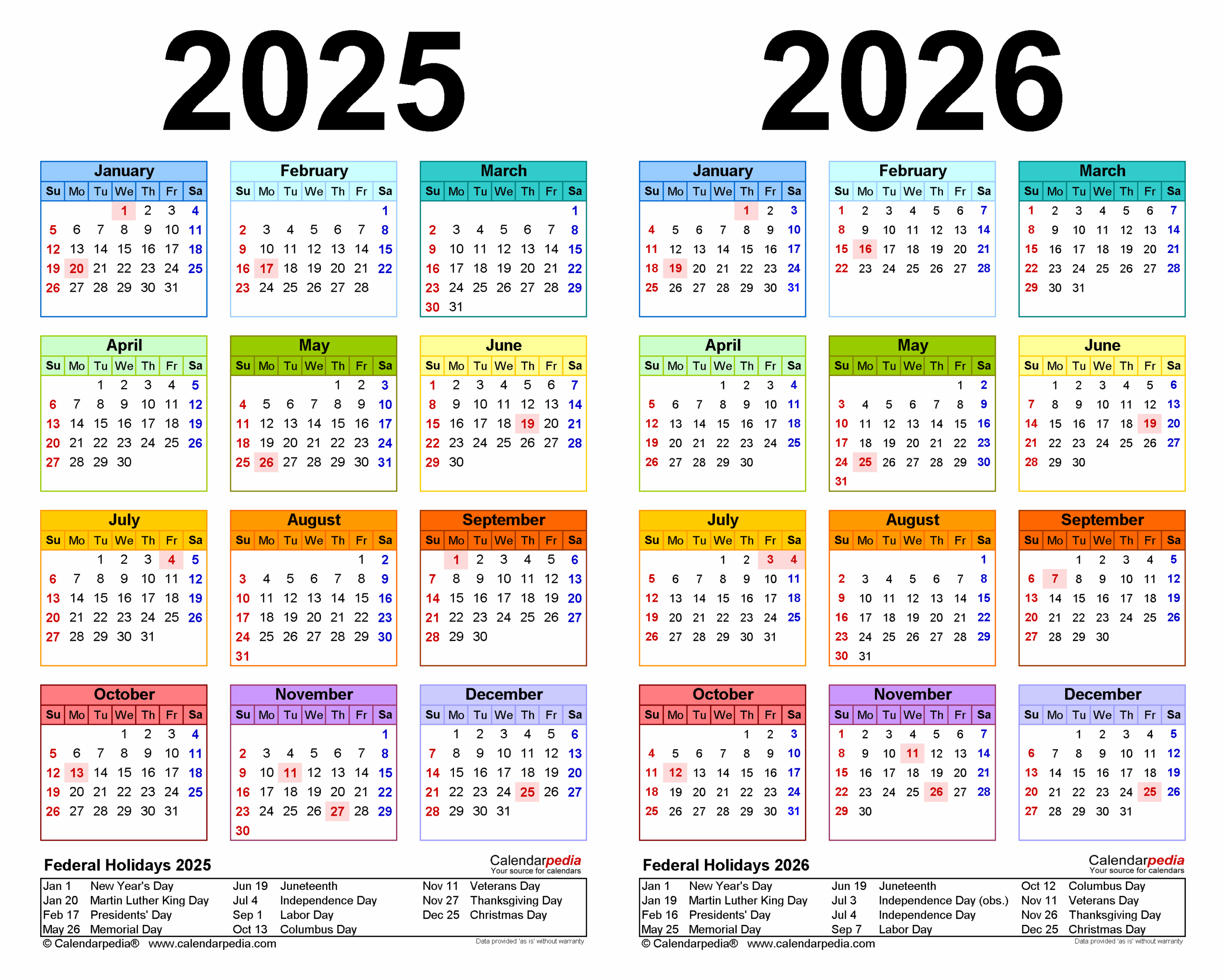 2025 2026 Two Year Calendar Free Printable Word Templates