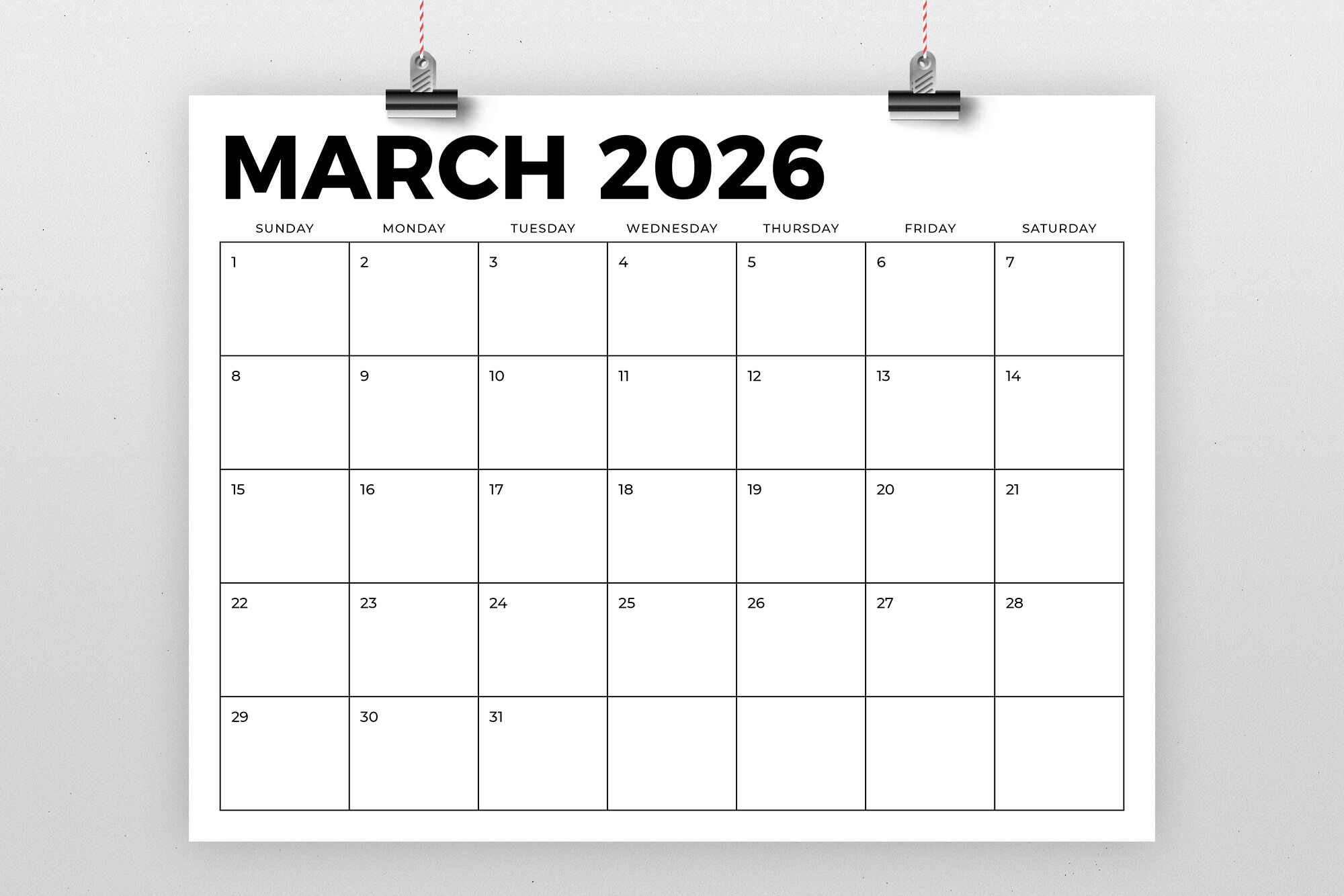 Printable Blank Calendar Pages 2026