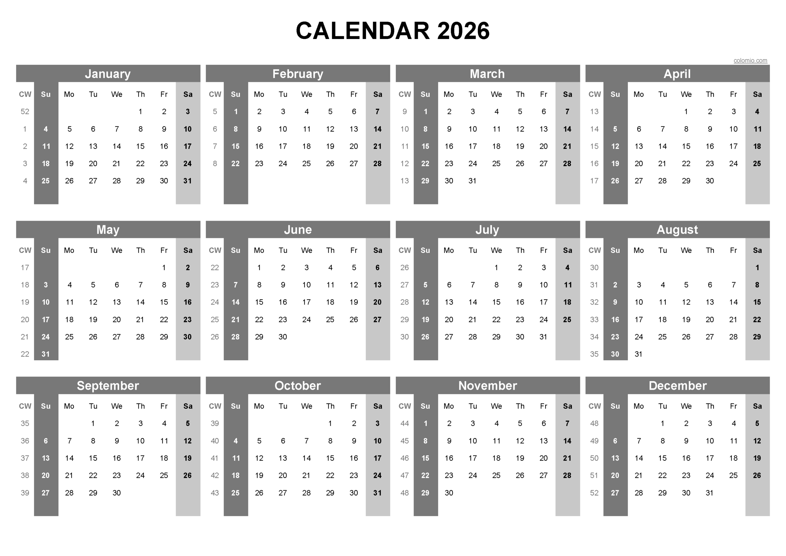 Free Printable Calendar 2026 With Lines