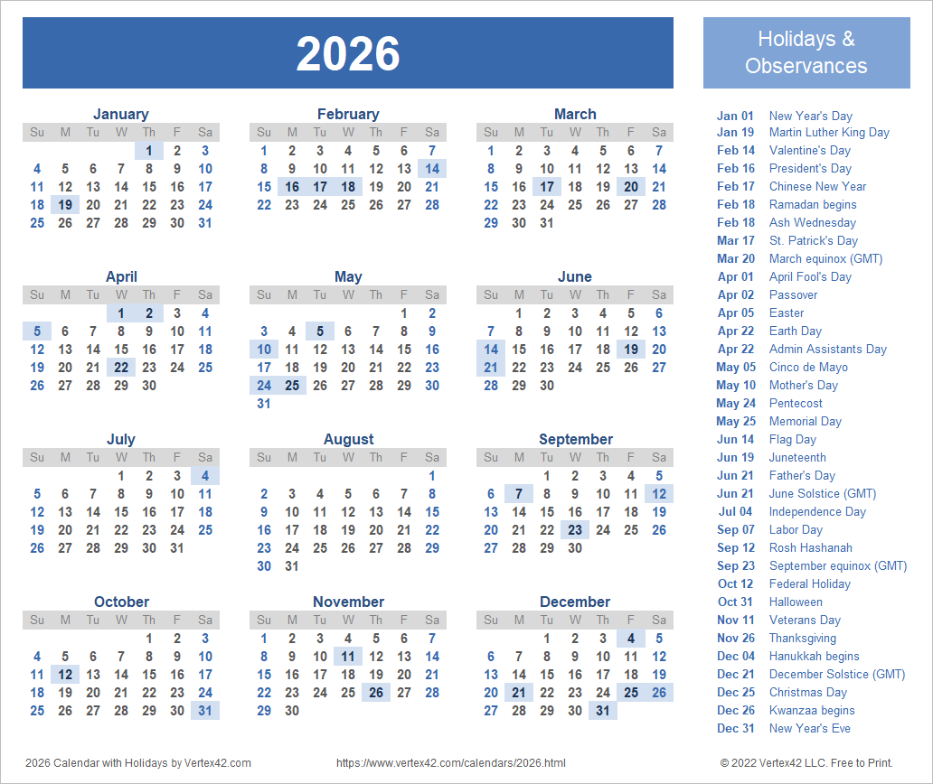 2026 Free Calendar Printable Pdf