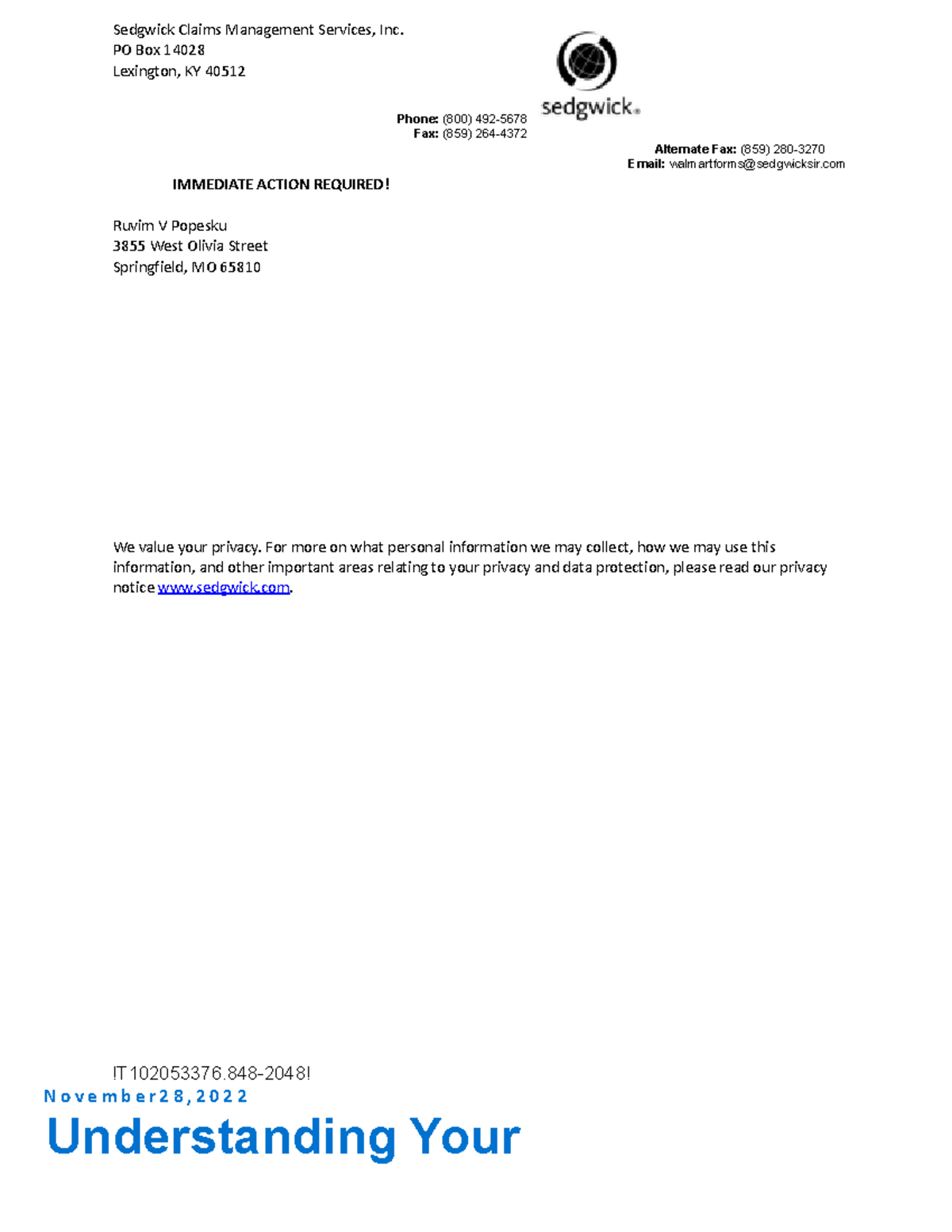 Walmart Forms Sedgwick Sir
