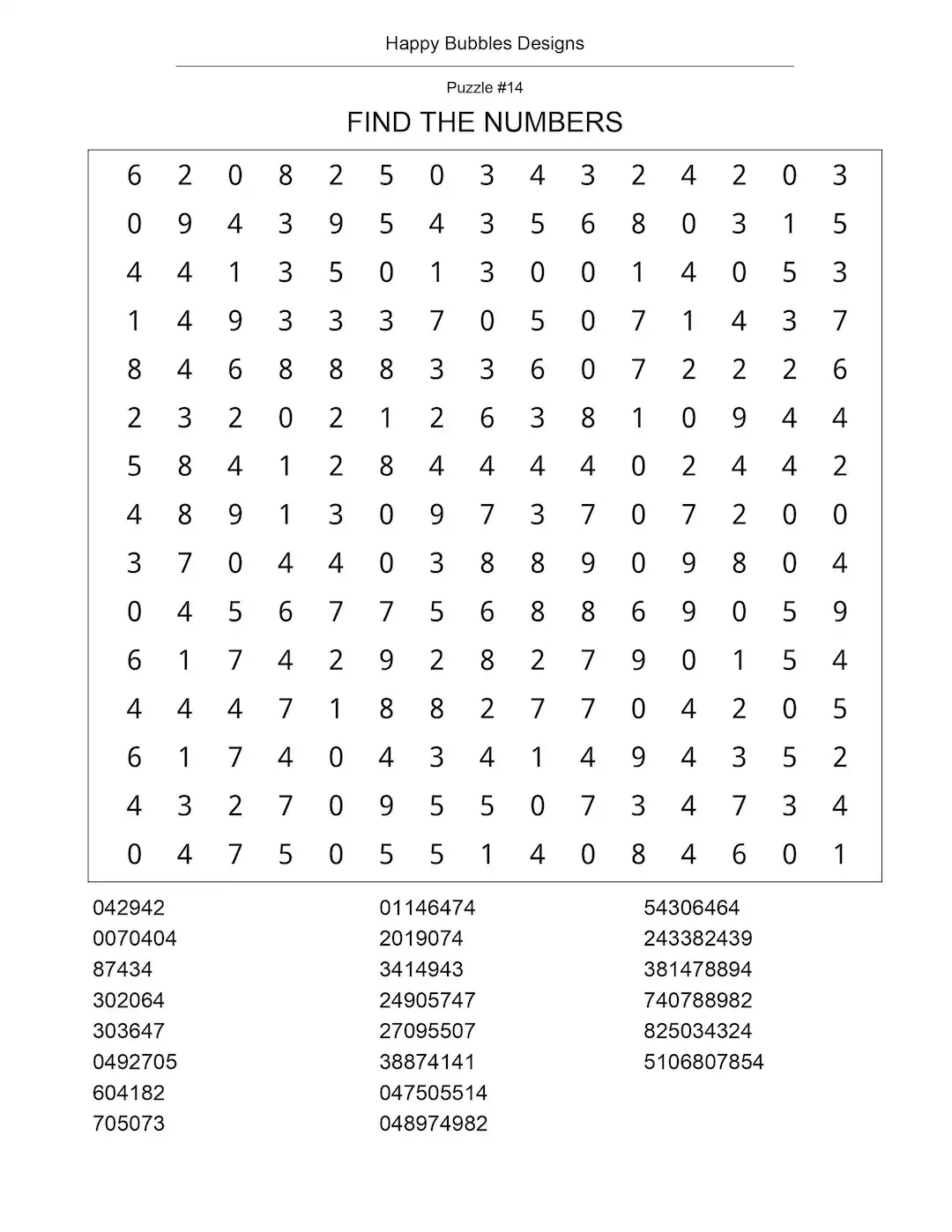 40 Number Search Puzzles Printable Puzzles Large Print Instant 