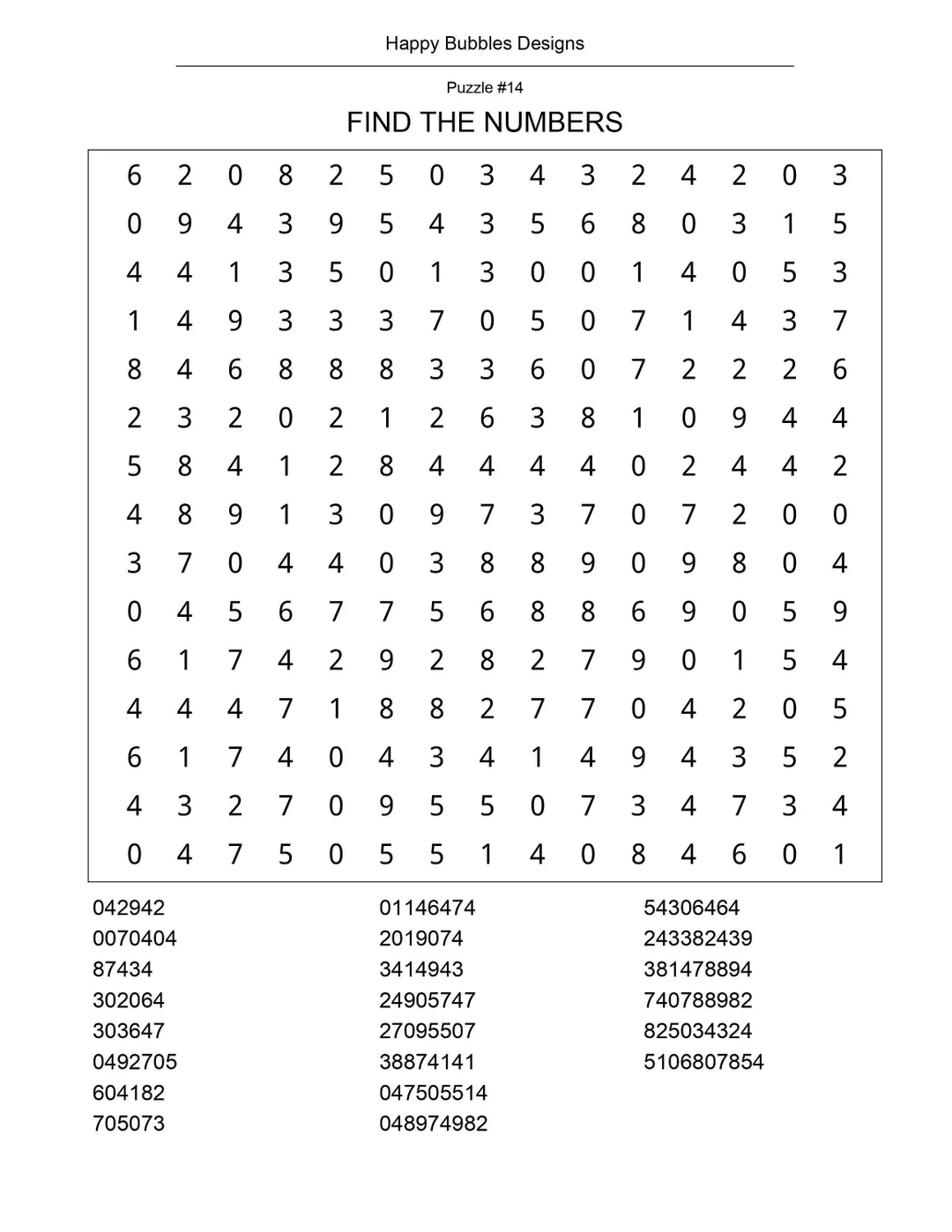 40 Number Search Puzzles Printable Puzzles Large Print Instant 