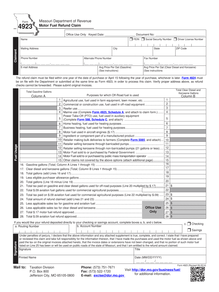 Mo Gas Tax Form 4923-H