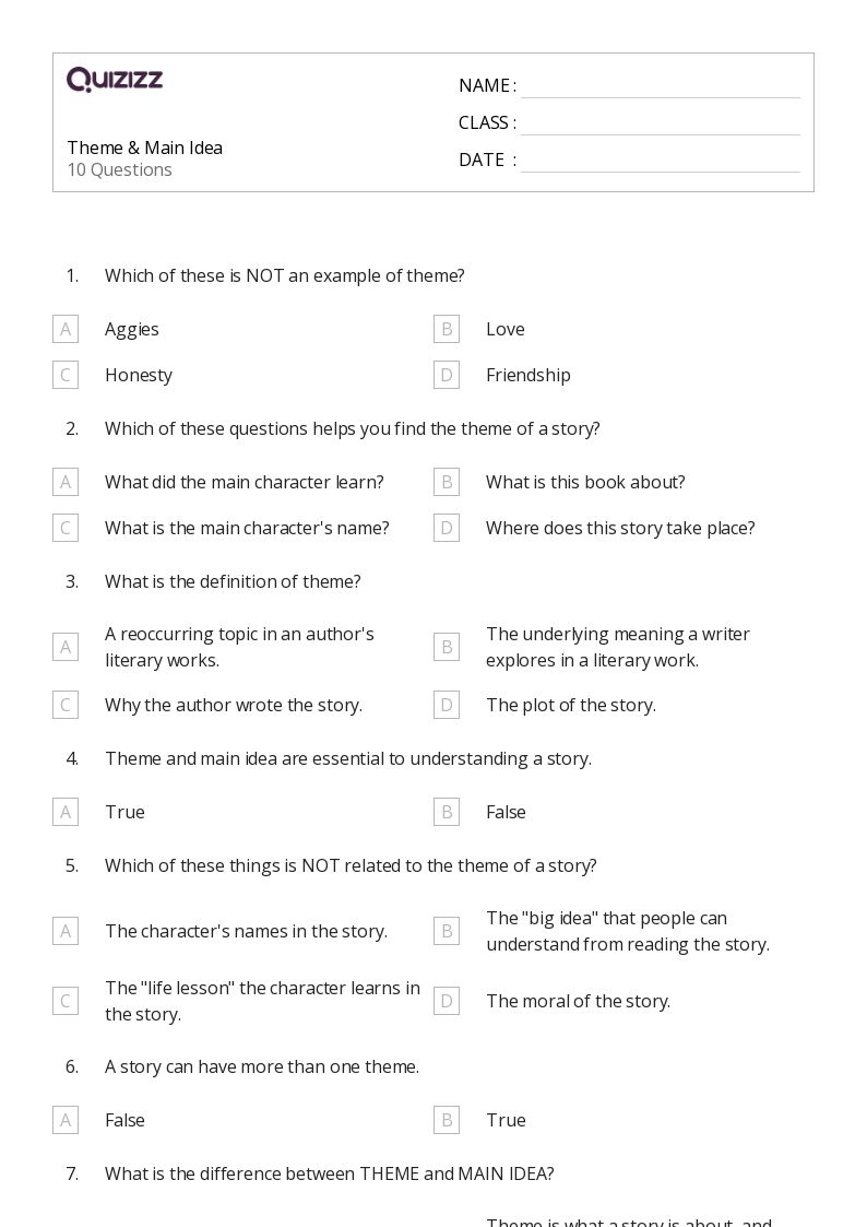 50 Identifying The Main Idea Worksheets For 4th Grade On Quizizz 